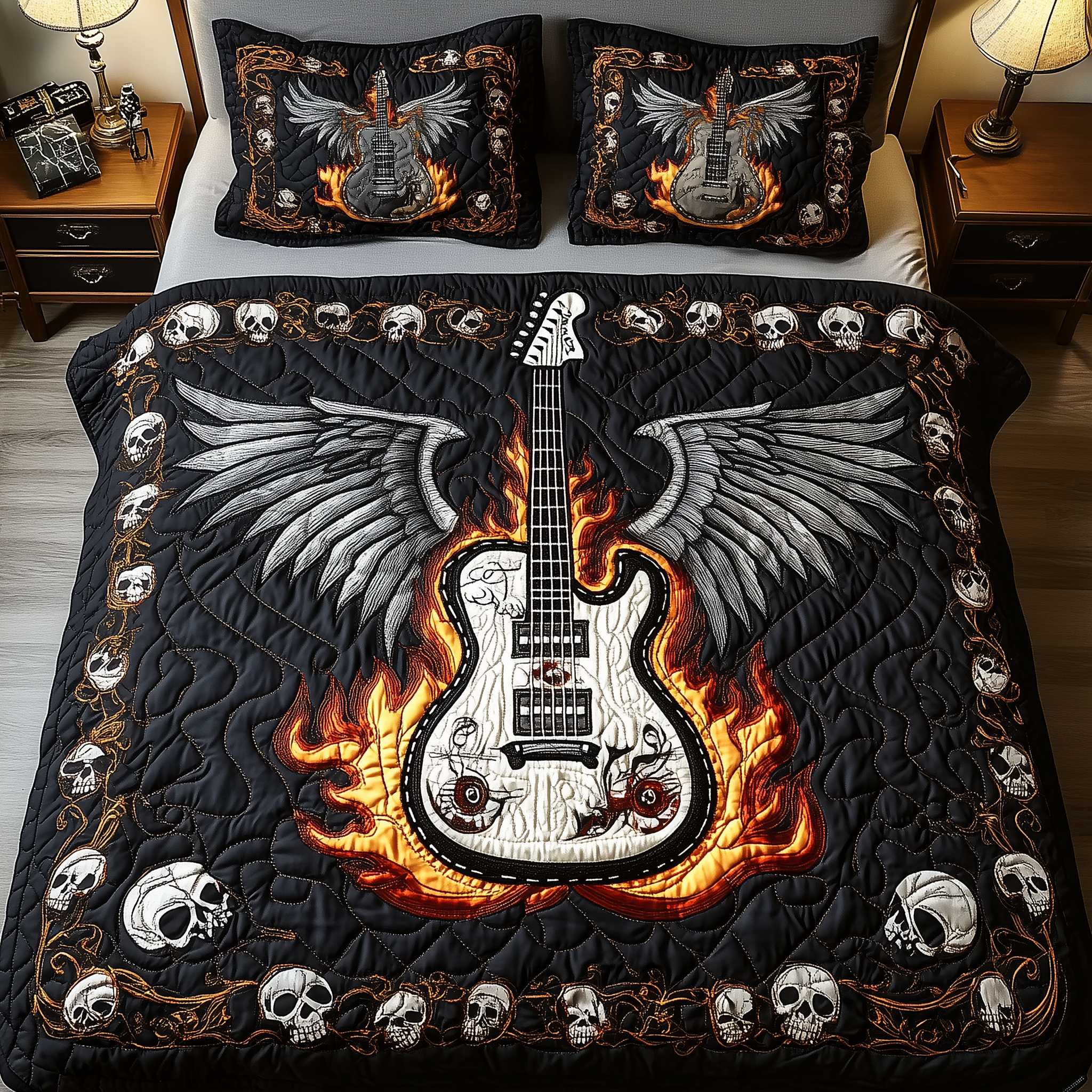 Heavy Metal Guitar Quilted Bedding Set Best Bedsheets Birthday Presents For Guitar Players