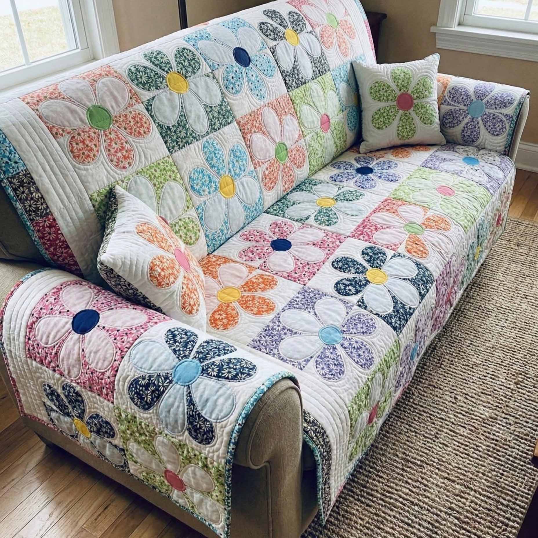Heirloom Love Quilted Sofa Cover Couch Slipcovers Flower Daisy Birthday Gifts