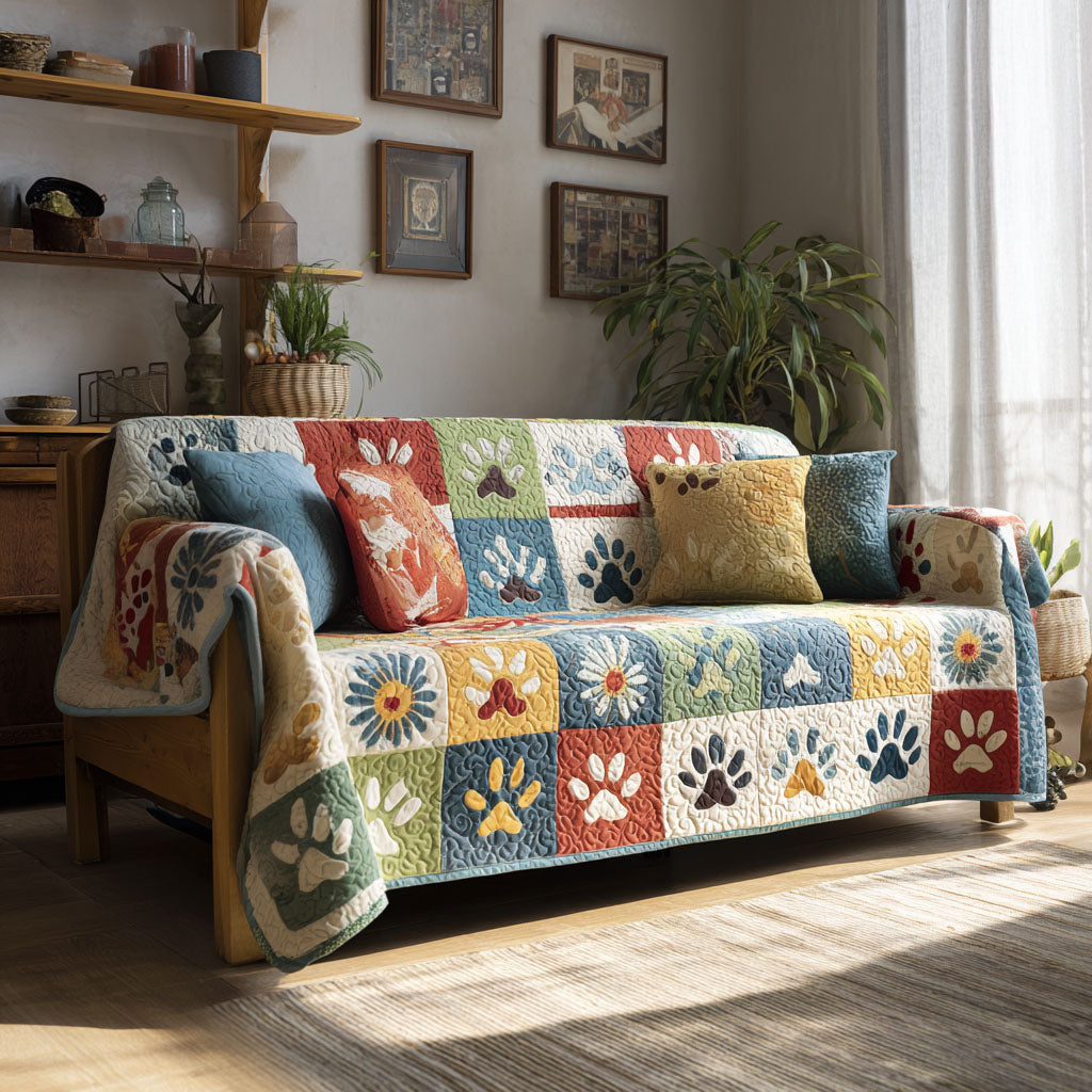 Heirloom Paw Quilted Sofa Cover Living Room Decor Ideas Christmas Gift For Dog Lovers