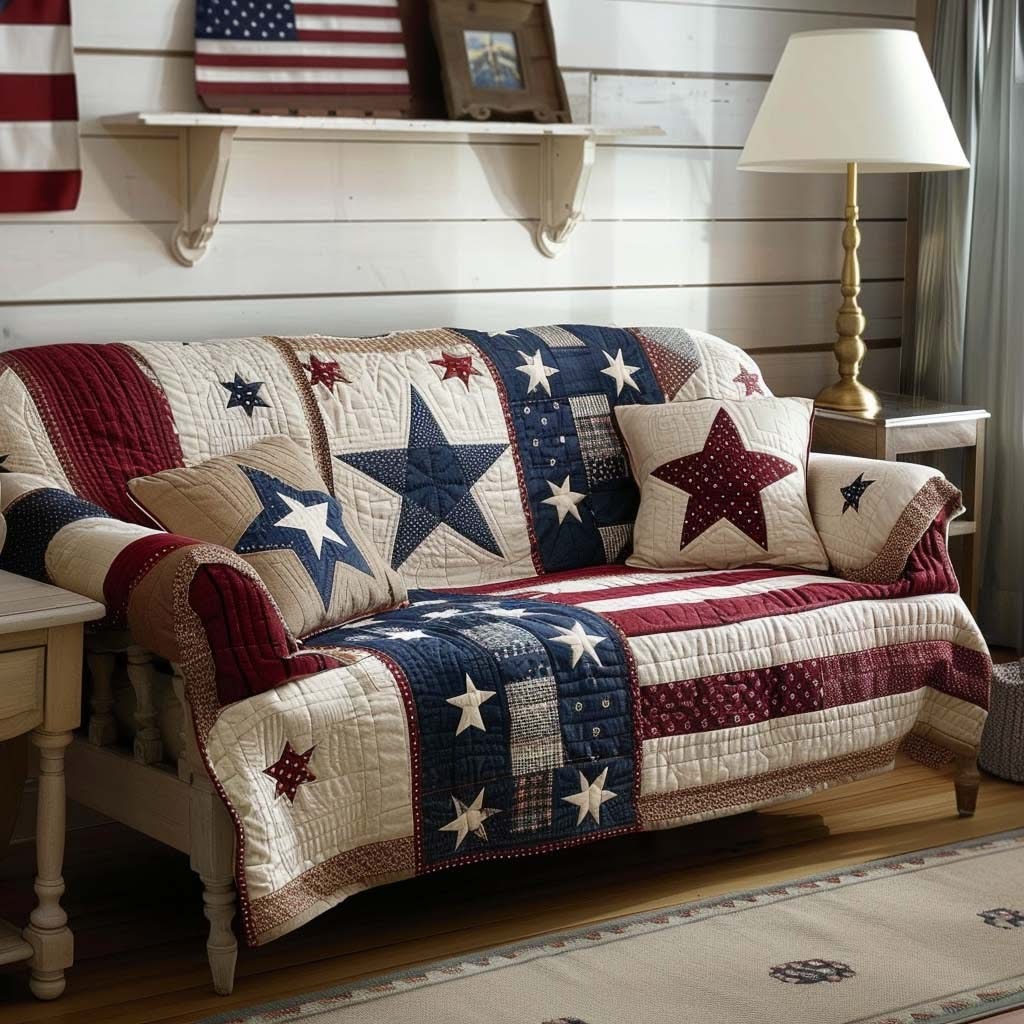 Heritage Flag Quilted Sofa Cover Patriotic Furniture Covers For Sofas Best 4th Of July Gifts