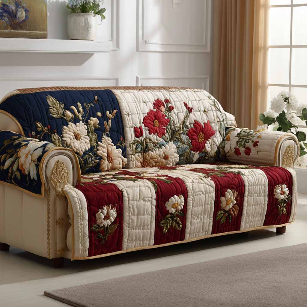 Heritage Flower Quilted Sofa Cover Couch Protector Patriotic Themed Gifts