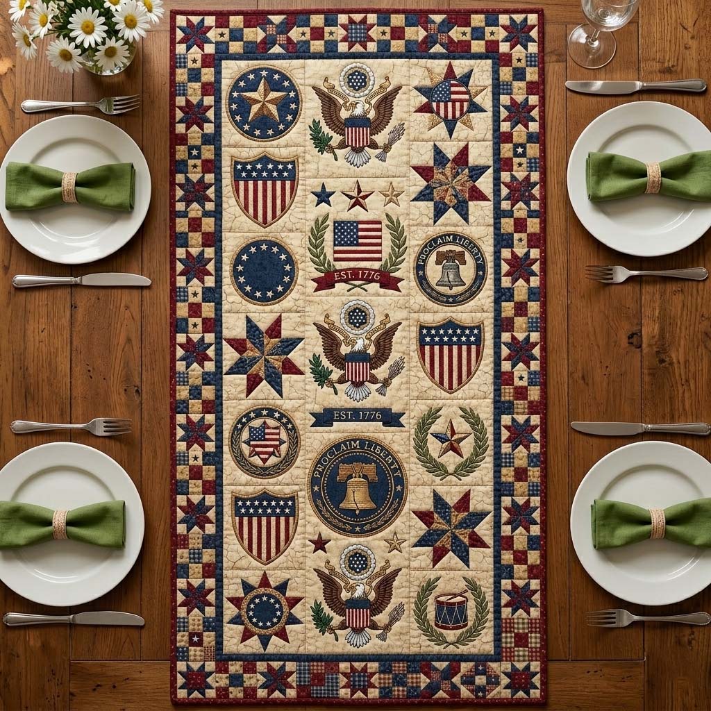 Heritage Patch Quilted Table Runner 4 Of July Centerpieces Gifts For A Patriotic Person
