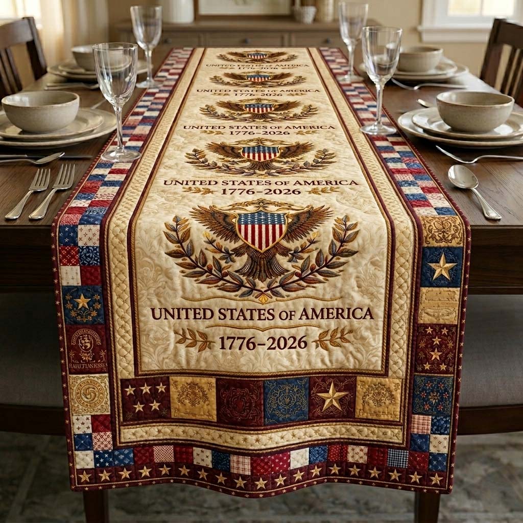 Heritage Patch Quilted Table Runner 4th July Centerpiece Unique Patriotic Gifts