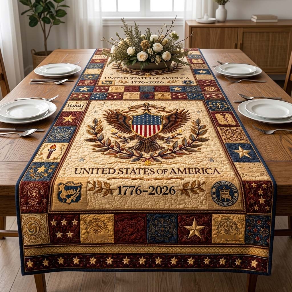 Heritage Patch Quilted Table Runner 4th Of July Centerpieces Patriotic Fathers Day Gifts