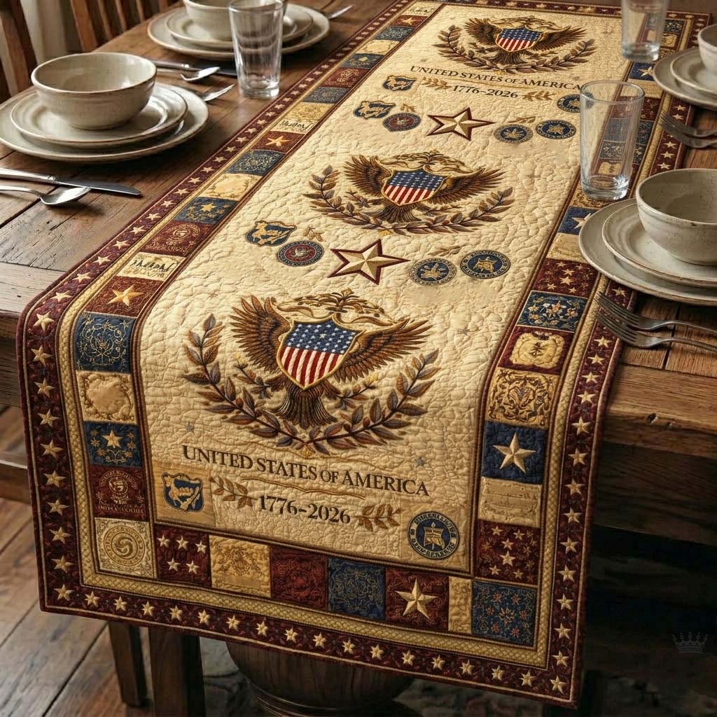 Heritage Patch Quilted Table Runner Fourth Of July Centerpiece Ideas Patriotic Gift Items