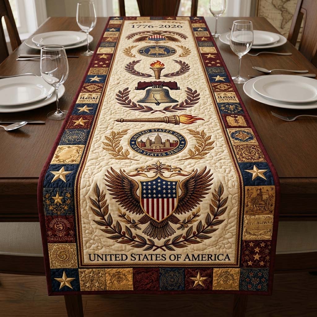 Heritage Patch Quilted Table Runner Fourth Of July Centerpieces Patriotic Gifts For Veterans