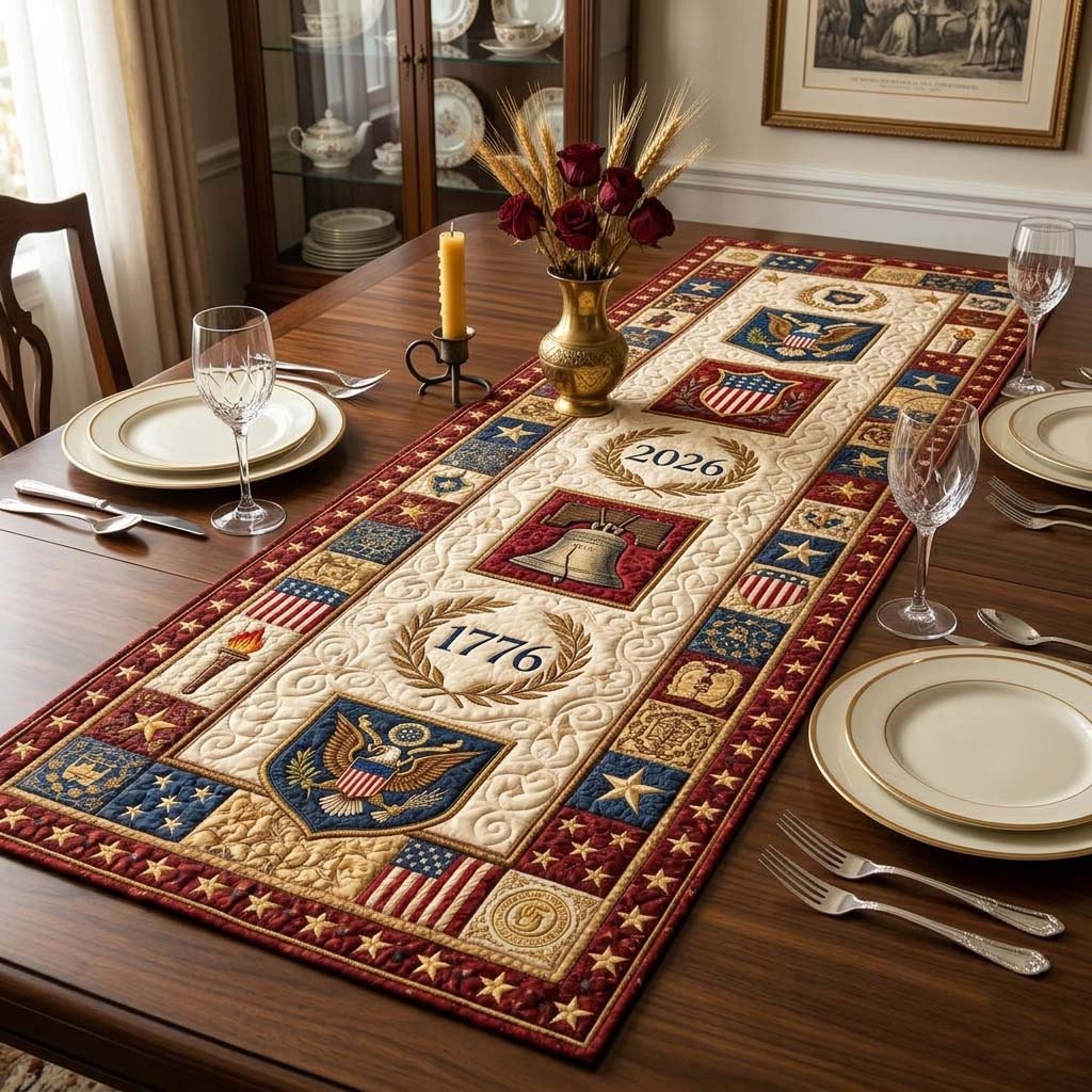 Heritage Patch Quilted Table Runner Patriotic Centerpieces Patriotic Gifts For Women