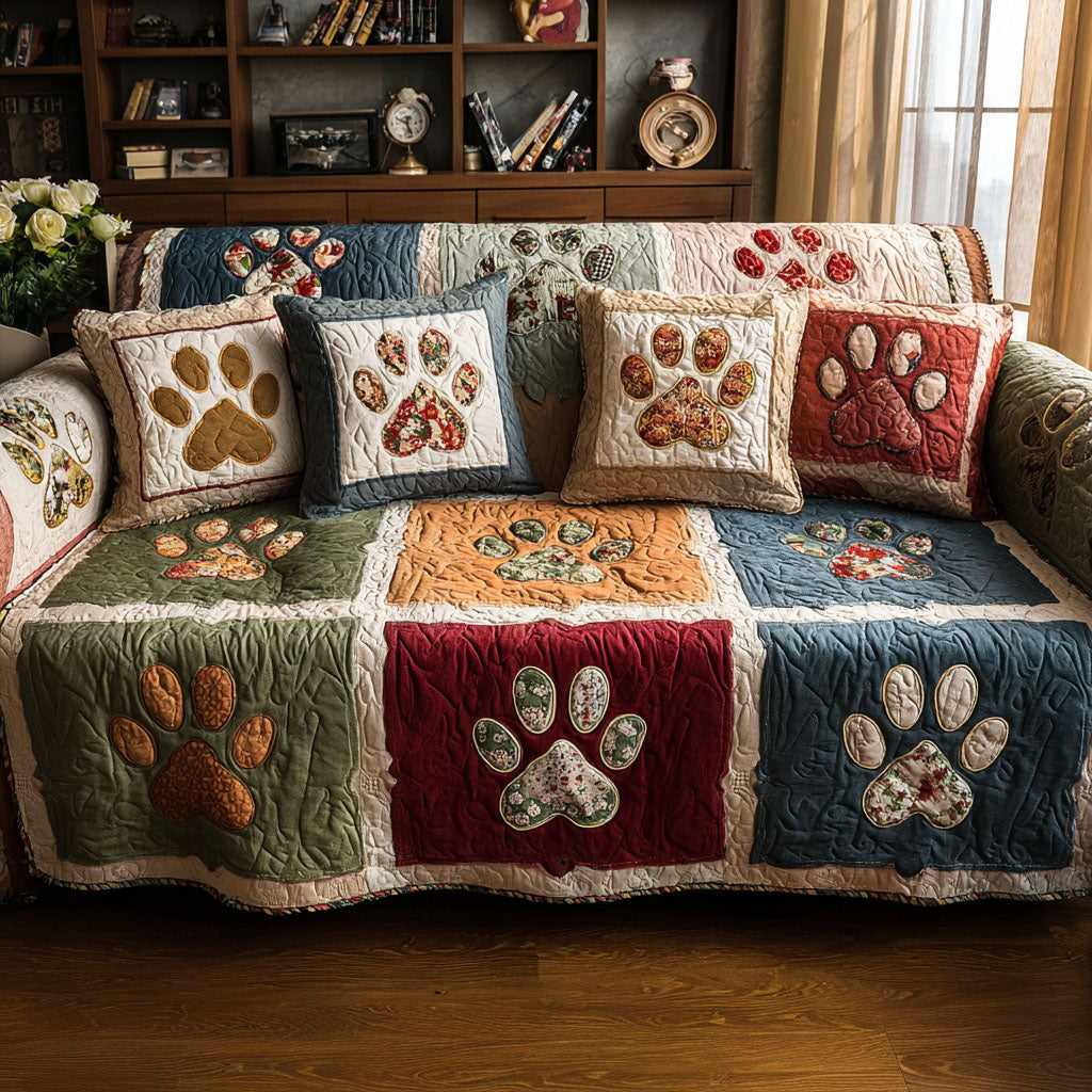 Heritage Paw Quilted Sofa Cover Seat Covers For Couches Xmas Gifts For Dog Lovers