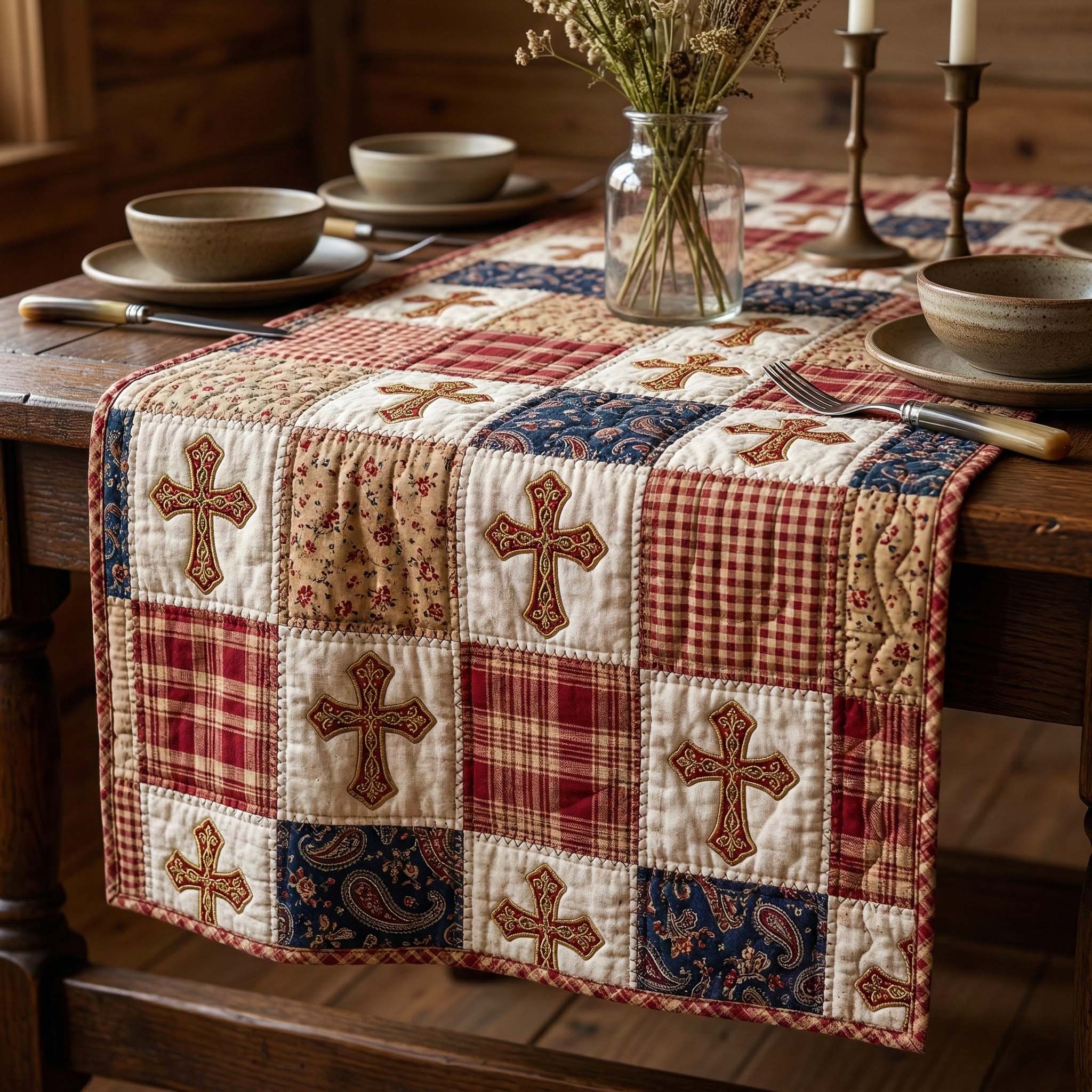Heritage Red Quilted Table Runner Rustic Table Runners Mothers Day Church Gift Ideas