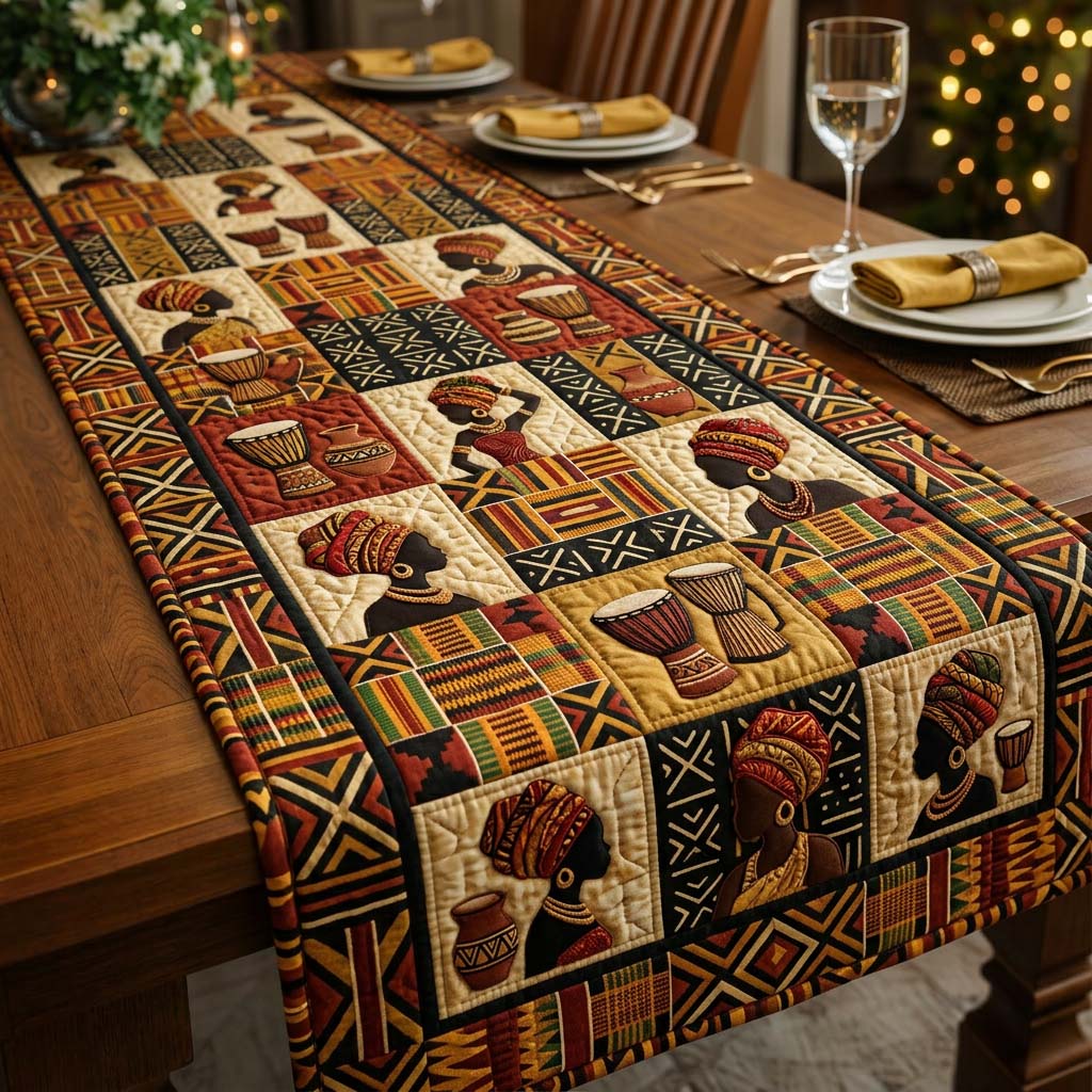 Heritage Rhythm Quilted Table Runner Dining Room Centerpieces Best African American Gifts
