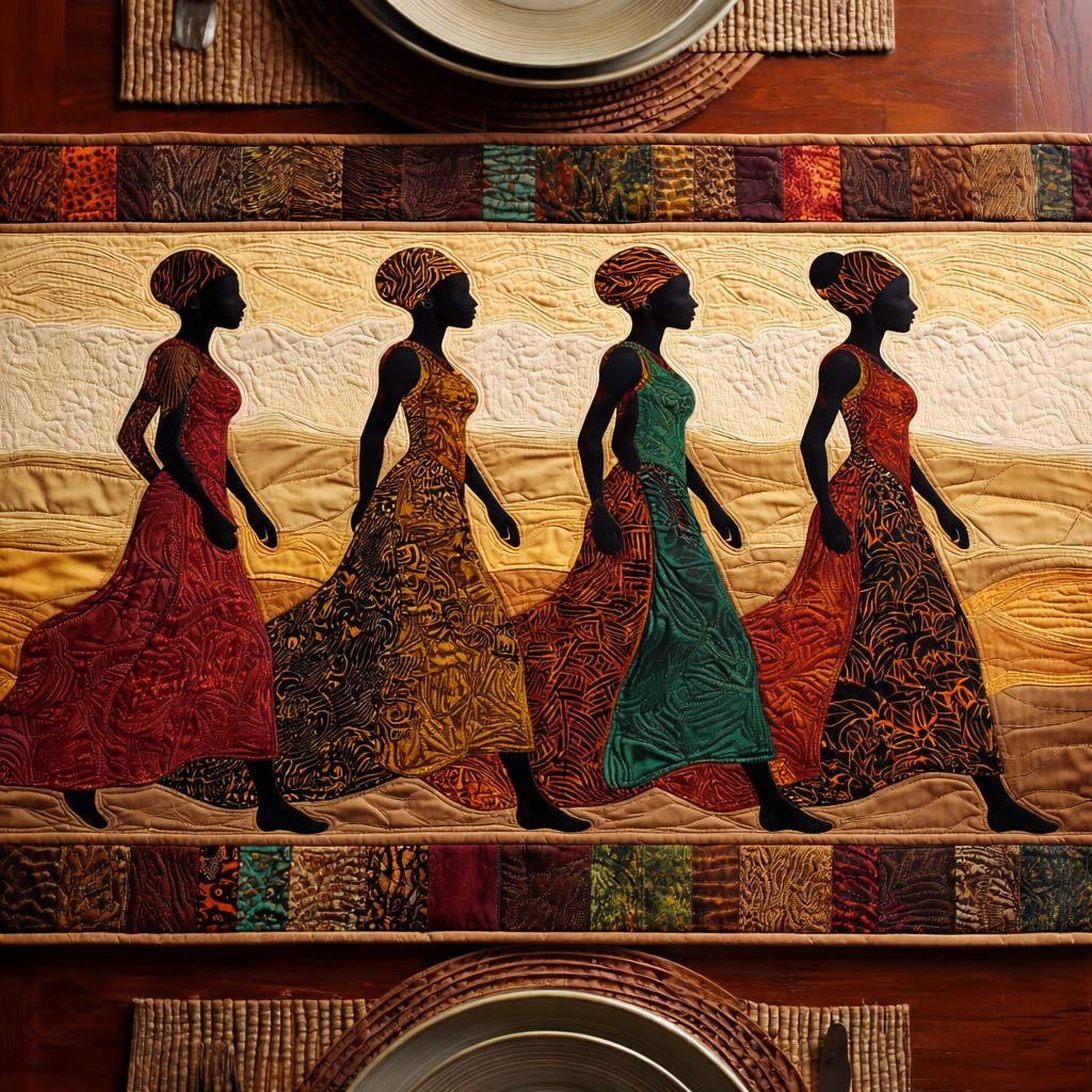 Heritage Sisters Quilted Table Runner Elegant Dining Table Runner Melanin Black History Gifts For Ladies