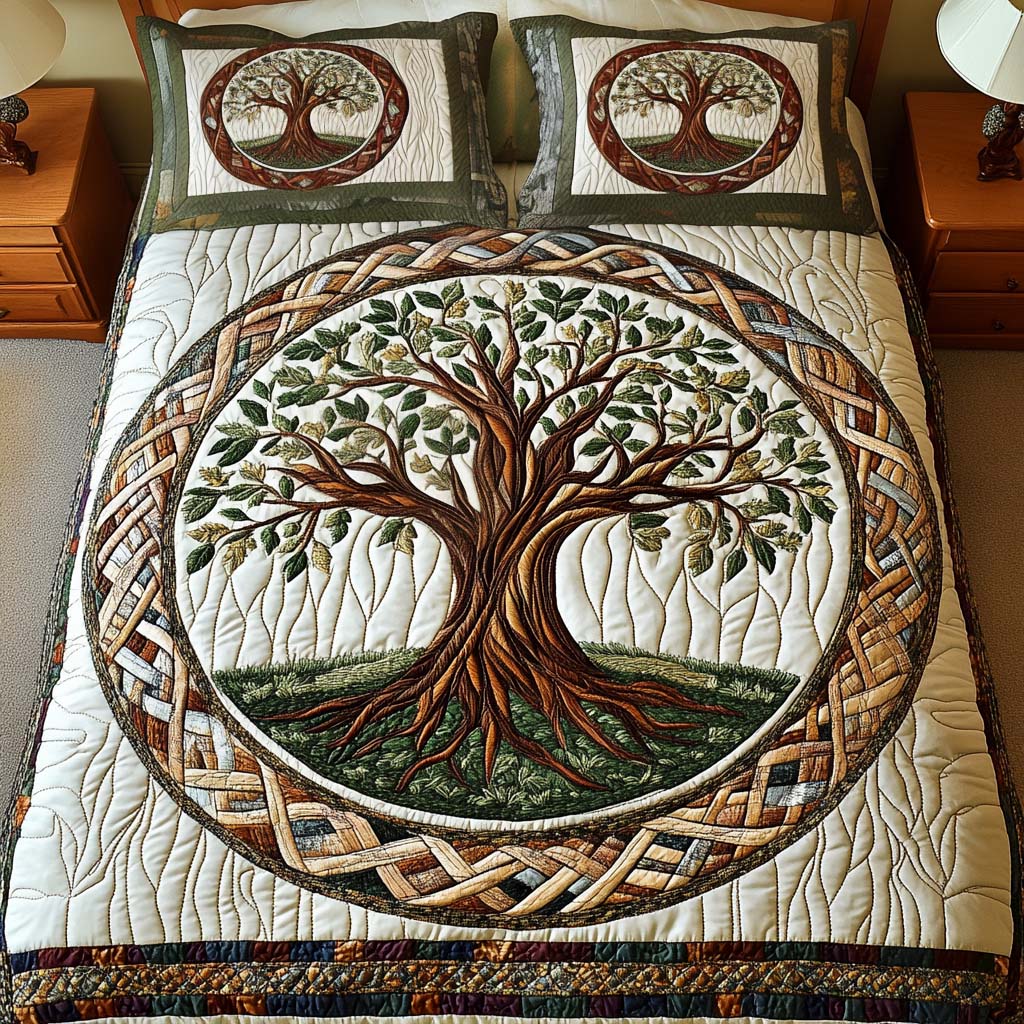Heritage Tree Quilted Bedding Set Cute Queen Bed Sheets Tree Of Life Gifts For Her