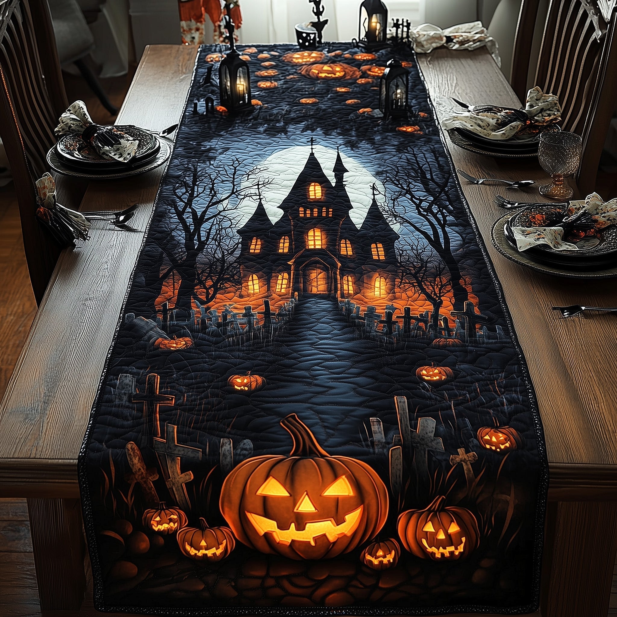 Hexed Homestead Quilted Table Runner Spooky Table Runner Autumn Gift Ideas