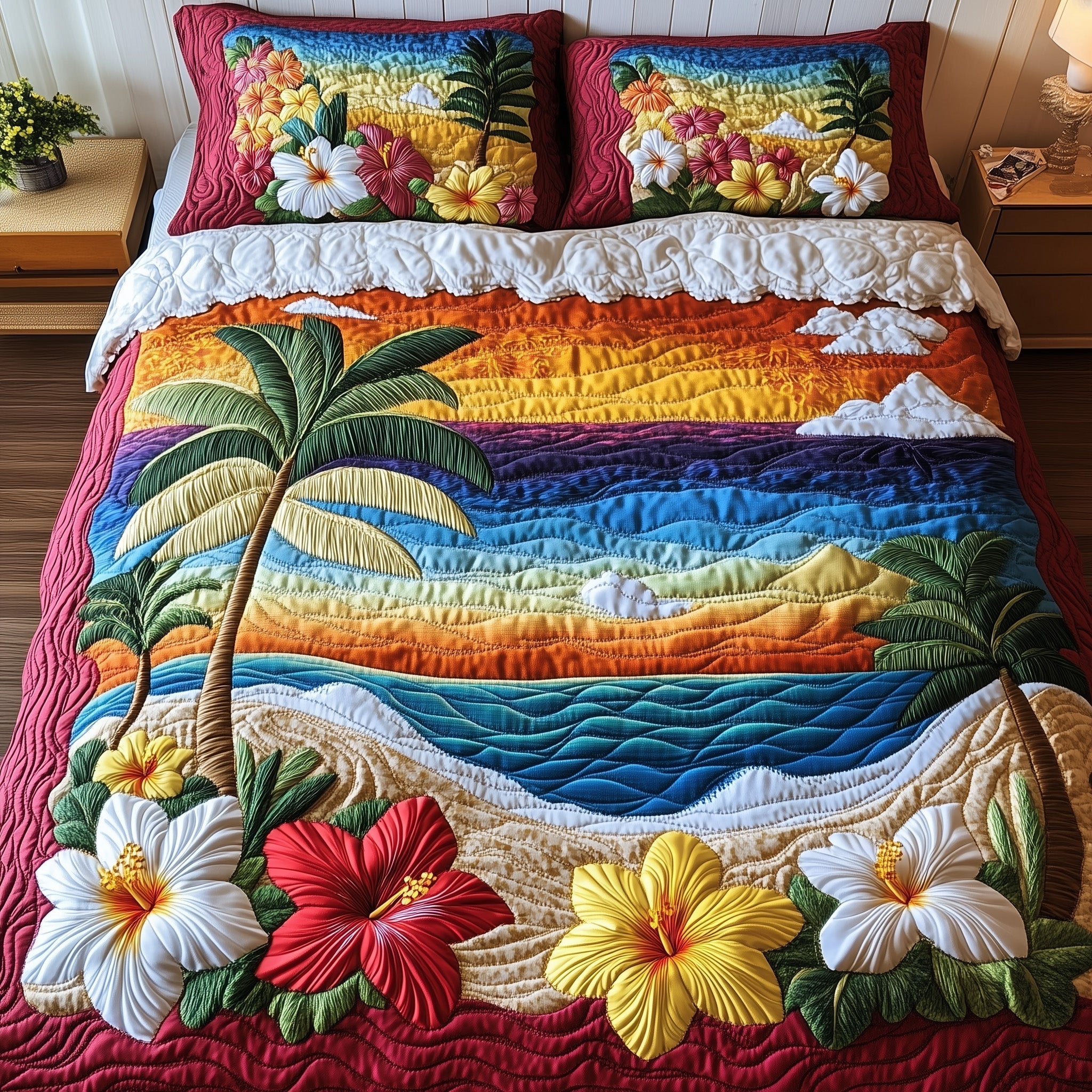Hibicus Breeze Haven Quilted Bedding Set Best Bedding Sets Ocean Gift For Beach Lover