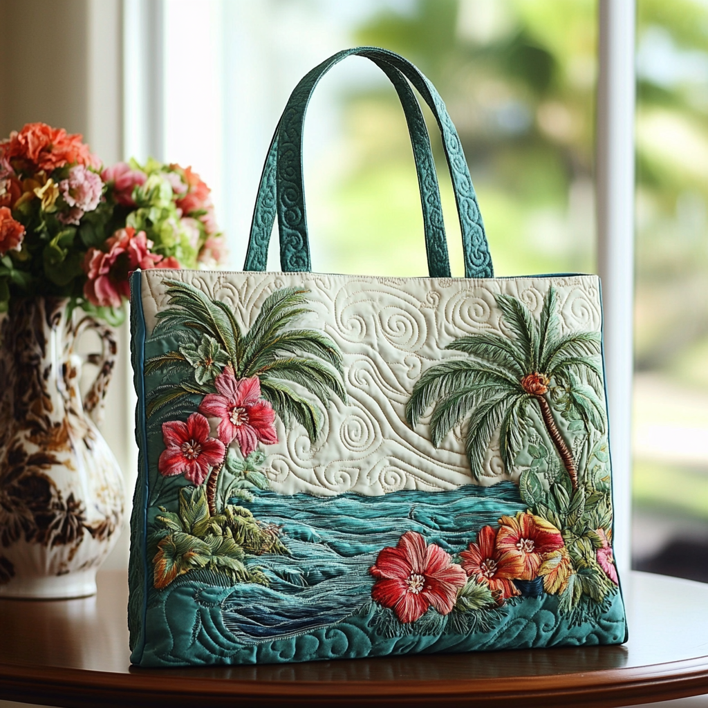 Hibiscus Breeze Quilted Tote Bag Best Everyday Tote Bag Great Mothers Day Ideas