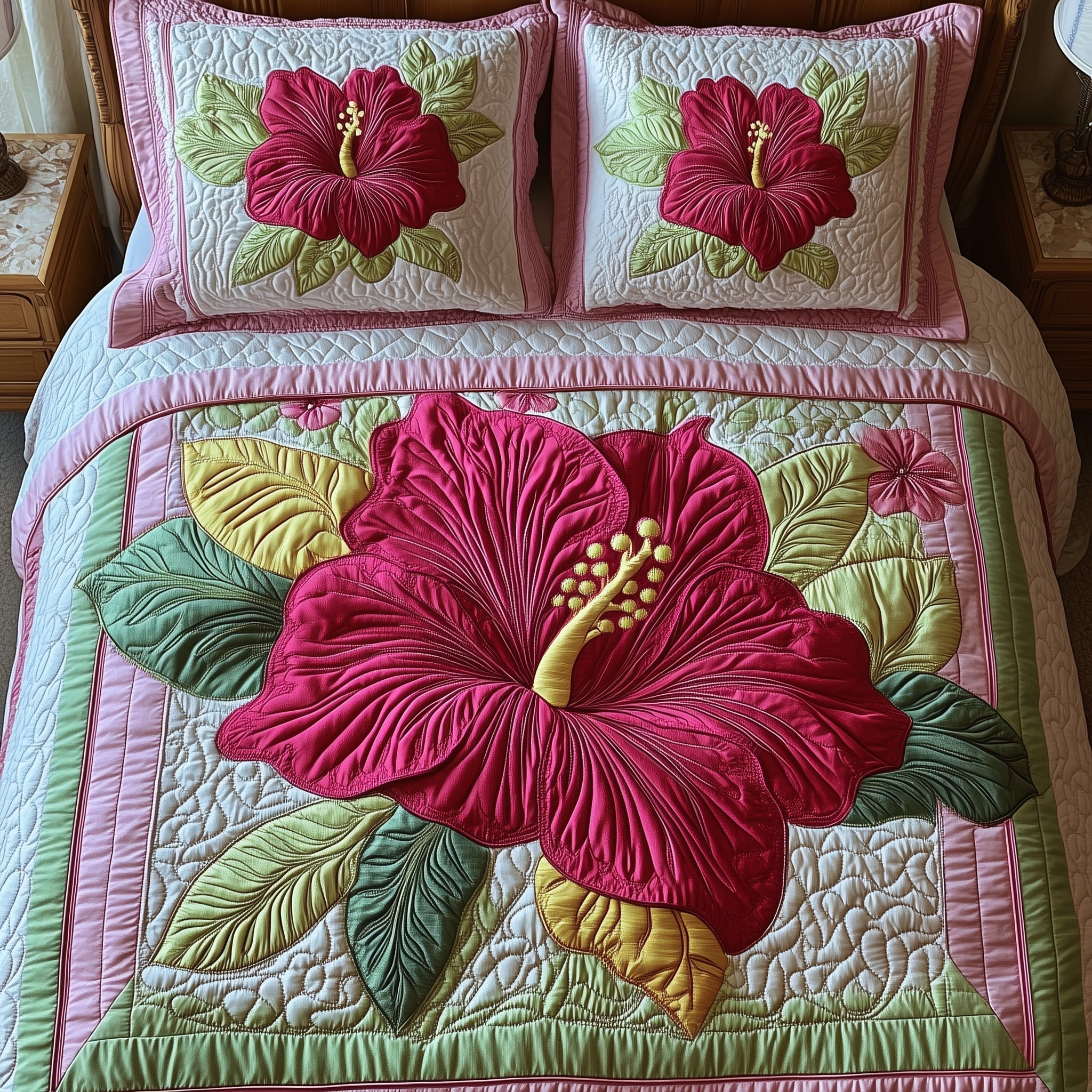 Hibiscus Charm Quilted Bedding Set Good Bed Sets Mother's Day Delivery