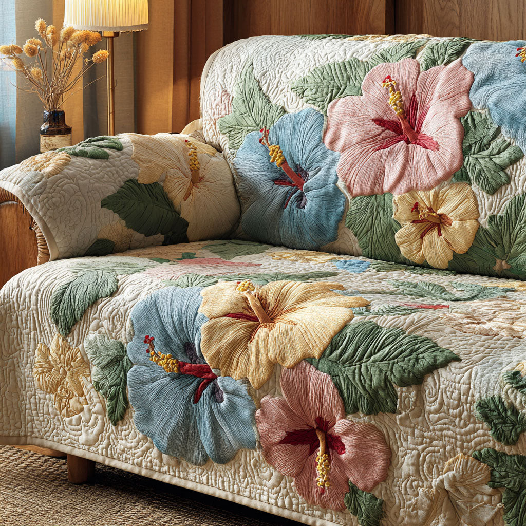 Hibiscus Dream Quilted Sofa Cover Living Room Decor Ideas Christmas Gifts For Flower Lovers