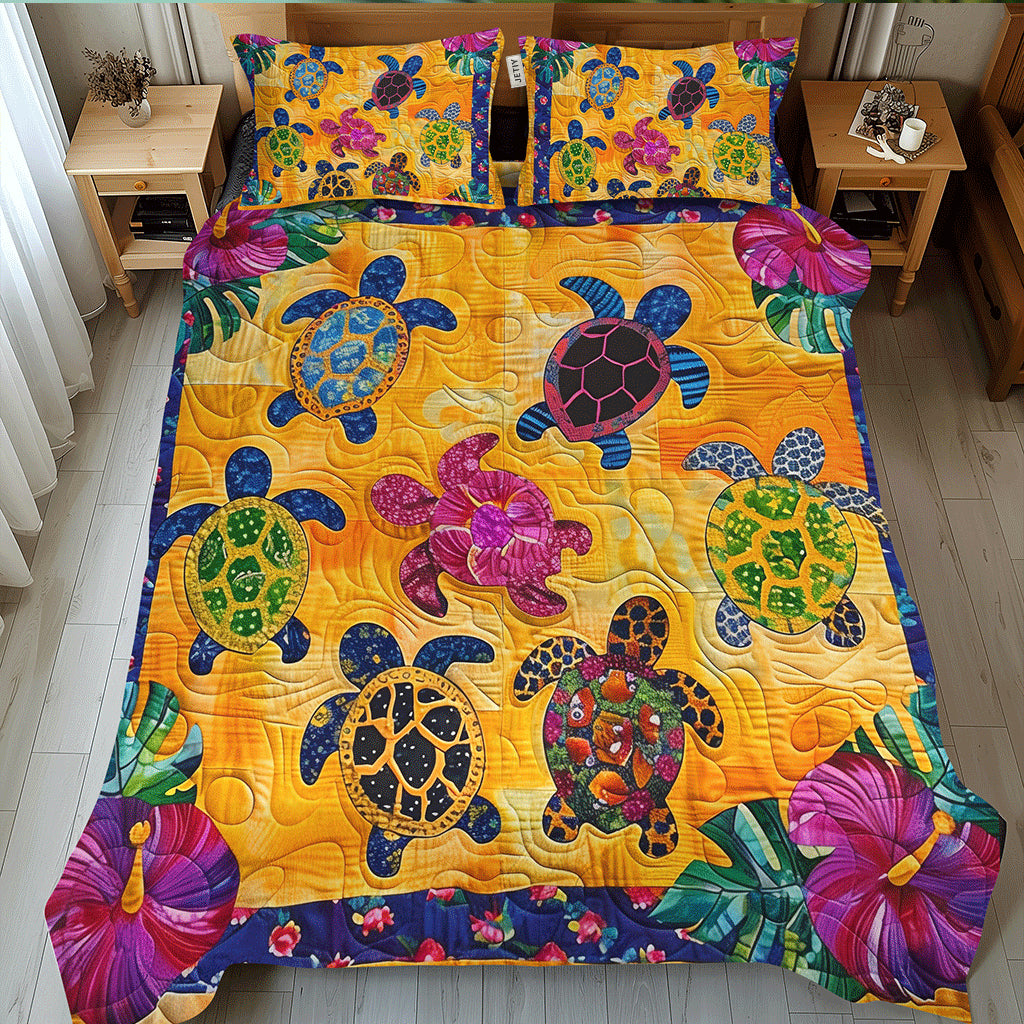 Hibiscus Turtle Quilted Bedding Set Cute Bed Sets For Teens Sea Turtle Gift Ideas