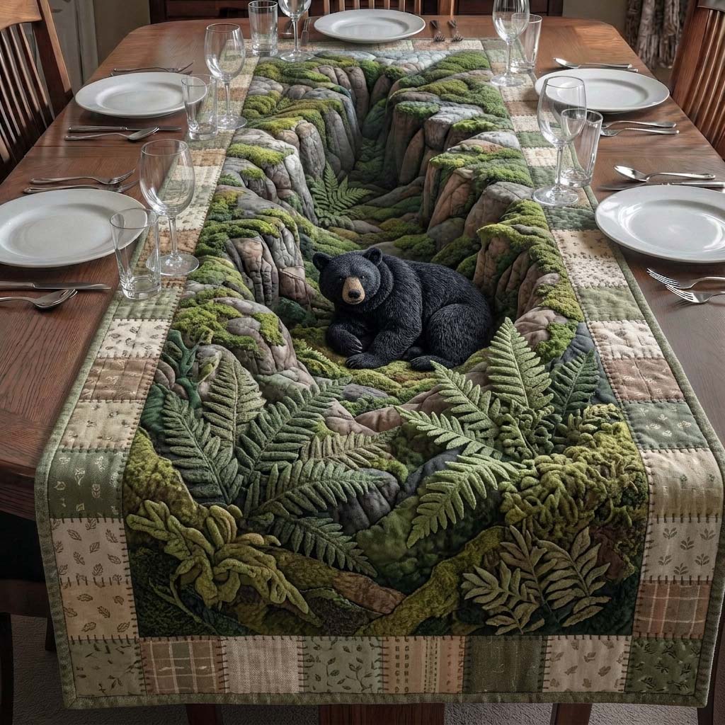 Hidden Bear Hollow Quilted Table Runner Bohemian Style Table Runner Best Unique Gifts For Bear Lovers