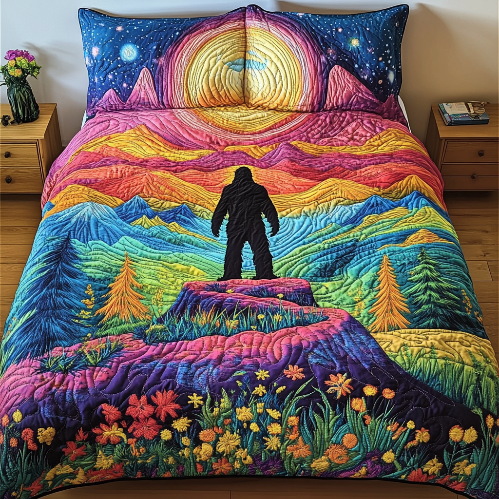Hidden Bigfoot Quilted Bedding Set Cute Sheet Sets Bigfoot Gift Items