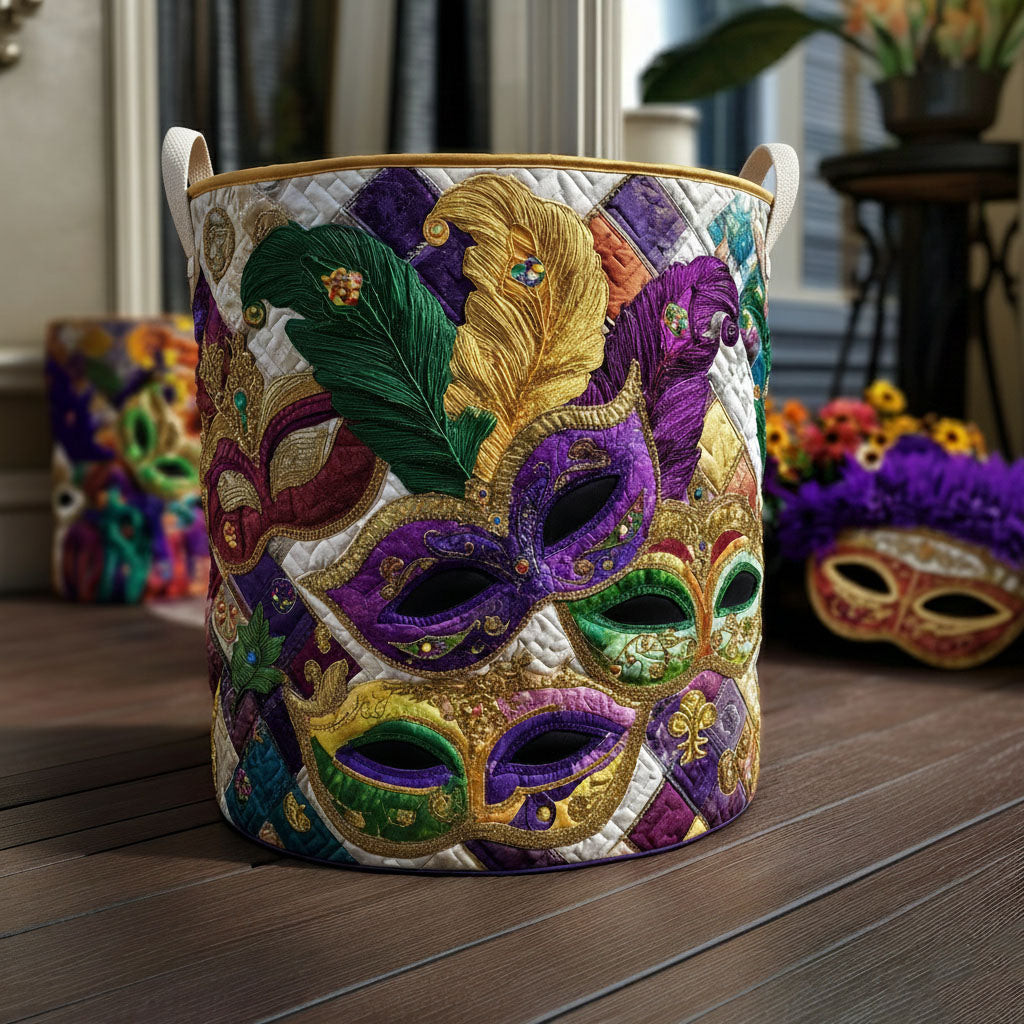 Hidden Smiles Quilted Laundry Basket Carnival Mask Fabric Basket  Gift For Her