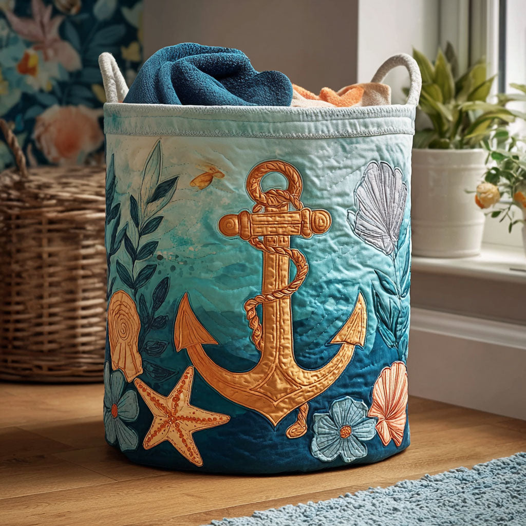 High Tide Vibes Quilted Laundry Basket Unusual Laundry Basket Anchor Gifts Ocean