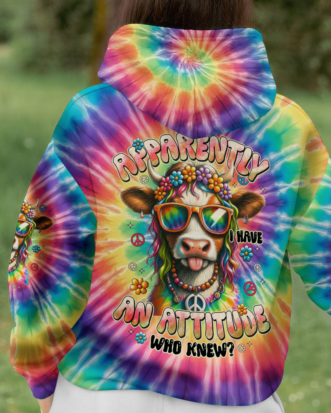 Highland Cow Apparently I Have An Attitude Tie Dye Hoodie Funny Cow Clothing Hippie Animal Gift