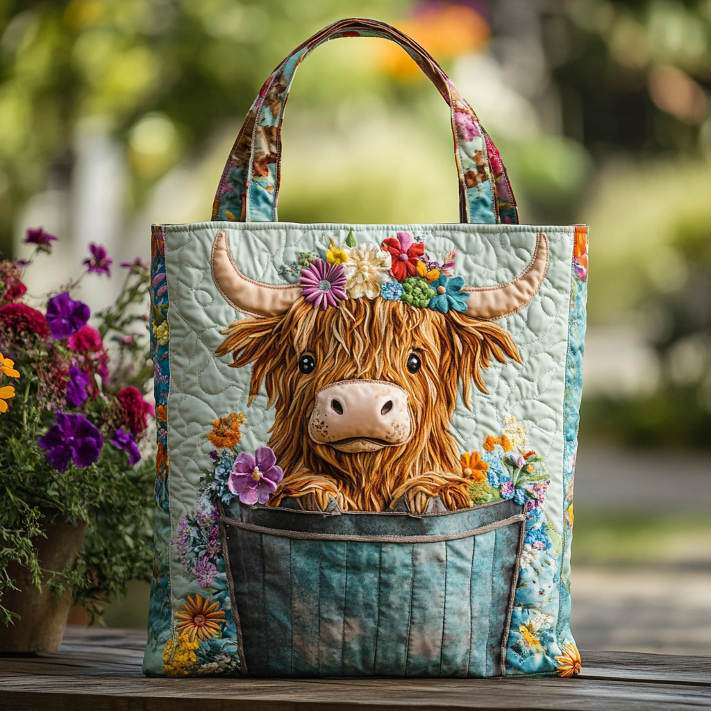 Highland Cow Charm Quilted Tote Bag Good Shoulder Bags Mother Daughter Gifts