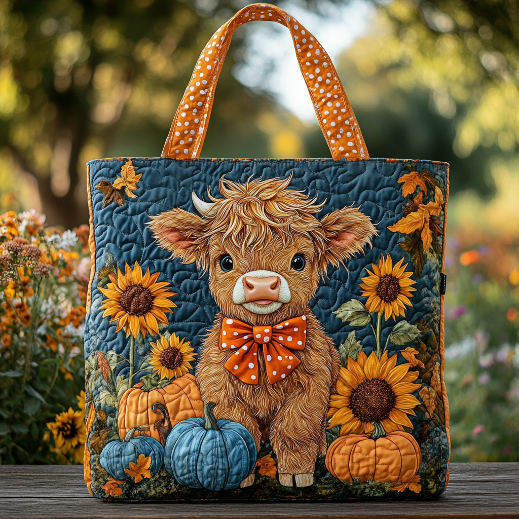 Highland Cow Delight Quilted Tote Bag Work Tote Mothers Day Gift For Sister