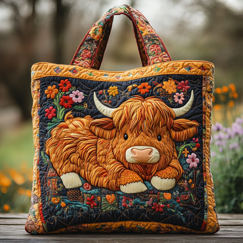 Highland Cow Haven Quilted Tote Bag Best Shoulder Tote Bag Gifts For Mom In Law