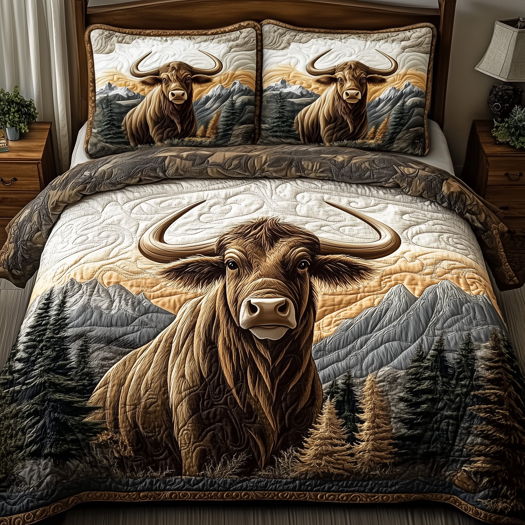 Highland Cow Quilted Bedding Set Best King Bed Sheets Cow Gifts For Women