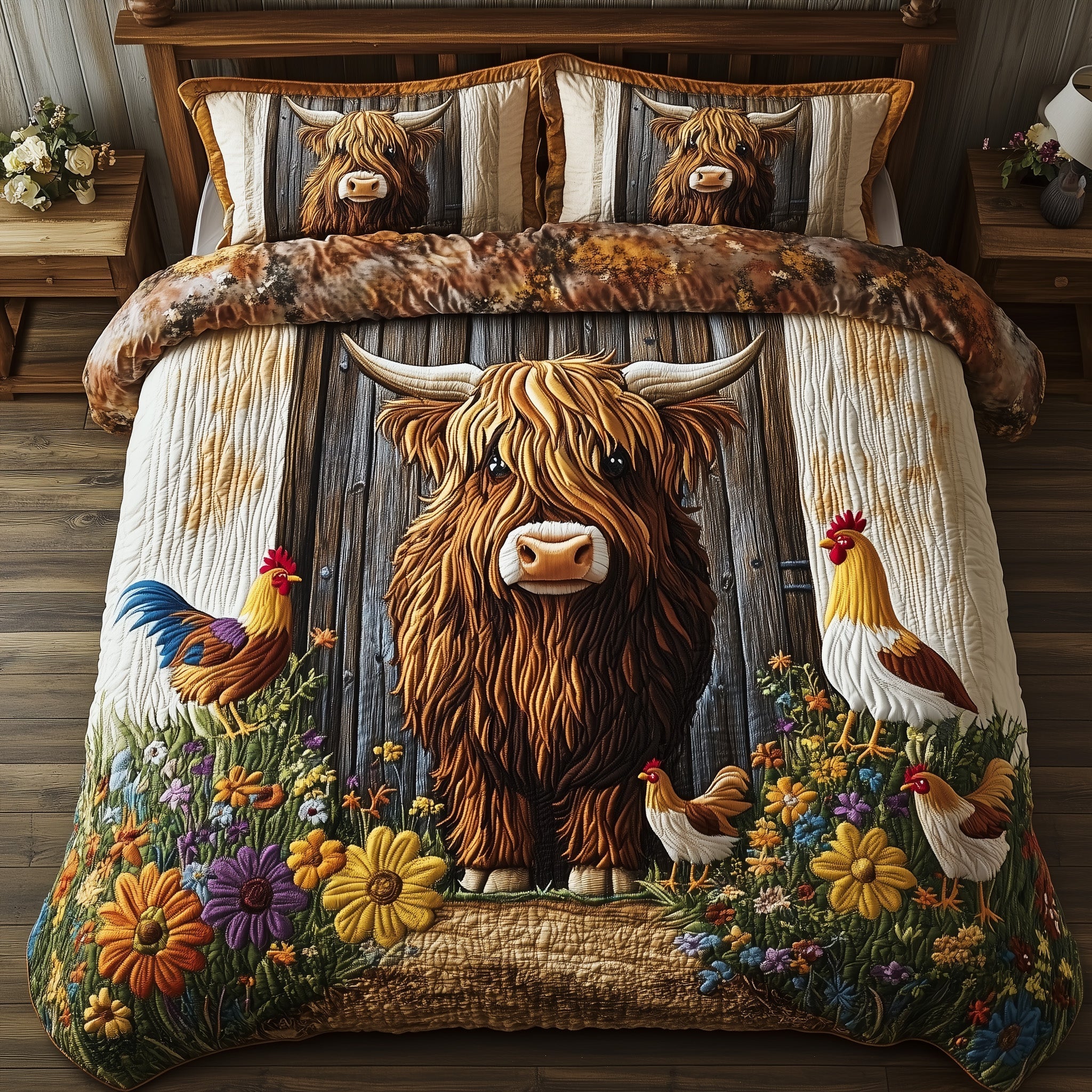 Highland Cow Quilted Bedding Set Best King Bed Sheets Cow Novelty Gifts