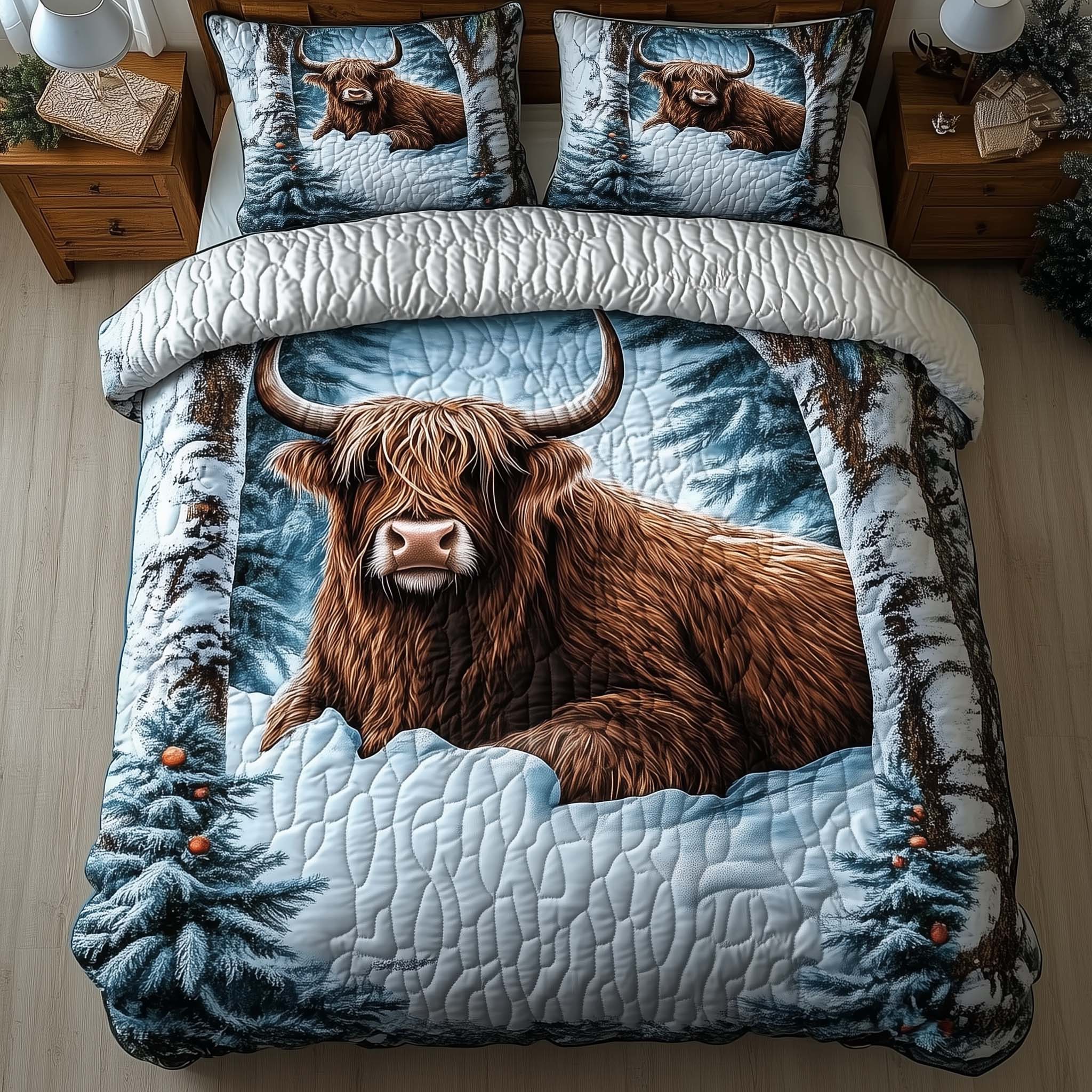 Highland Cow Quilted Bedding Set Cozy Christmas Bedrooms Christmas Gifts For Coworkers