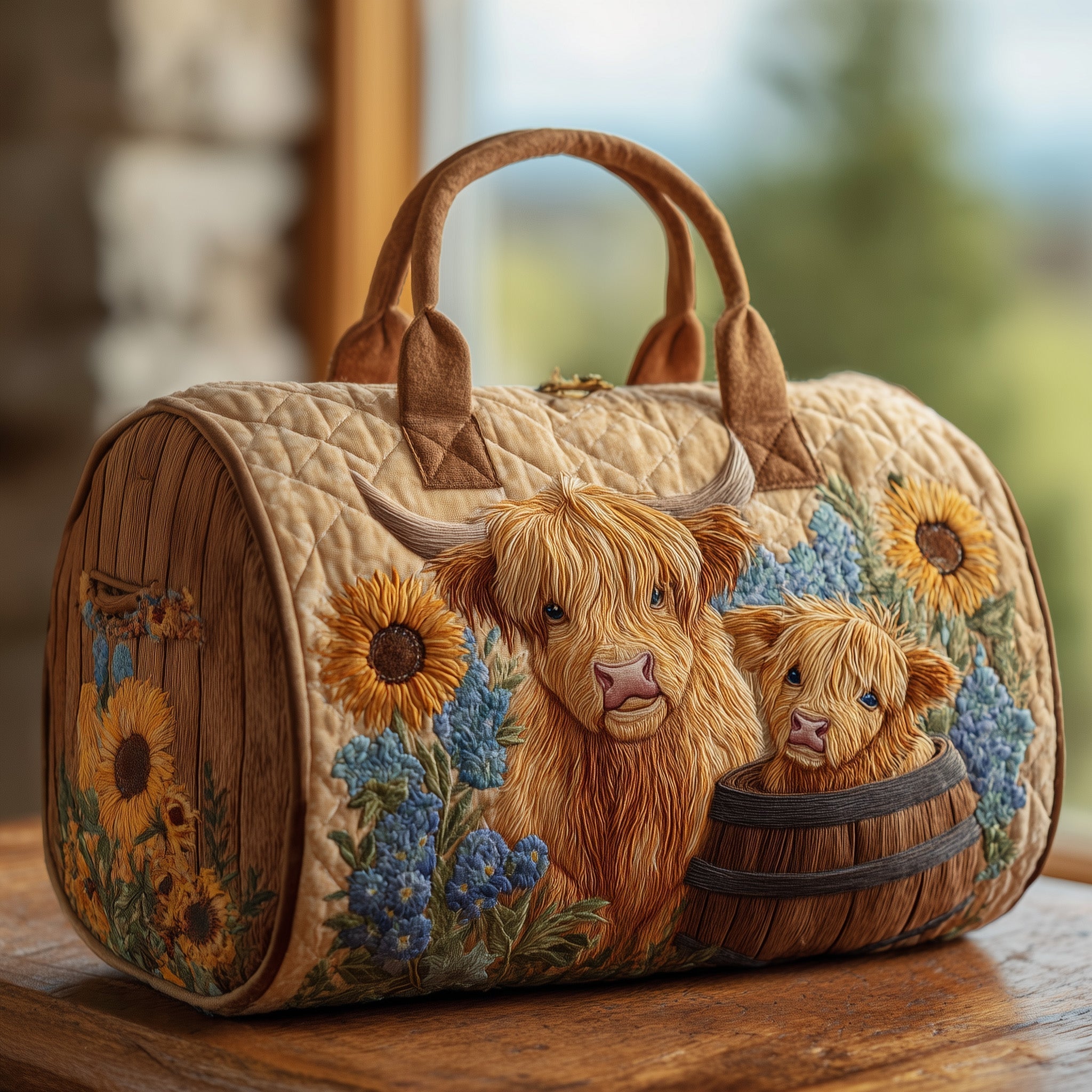 Highland Cow Quilted Duffle Bag Best Women's Weekend Duffle Bag Mother's Day Delivery Gifts