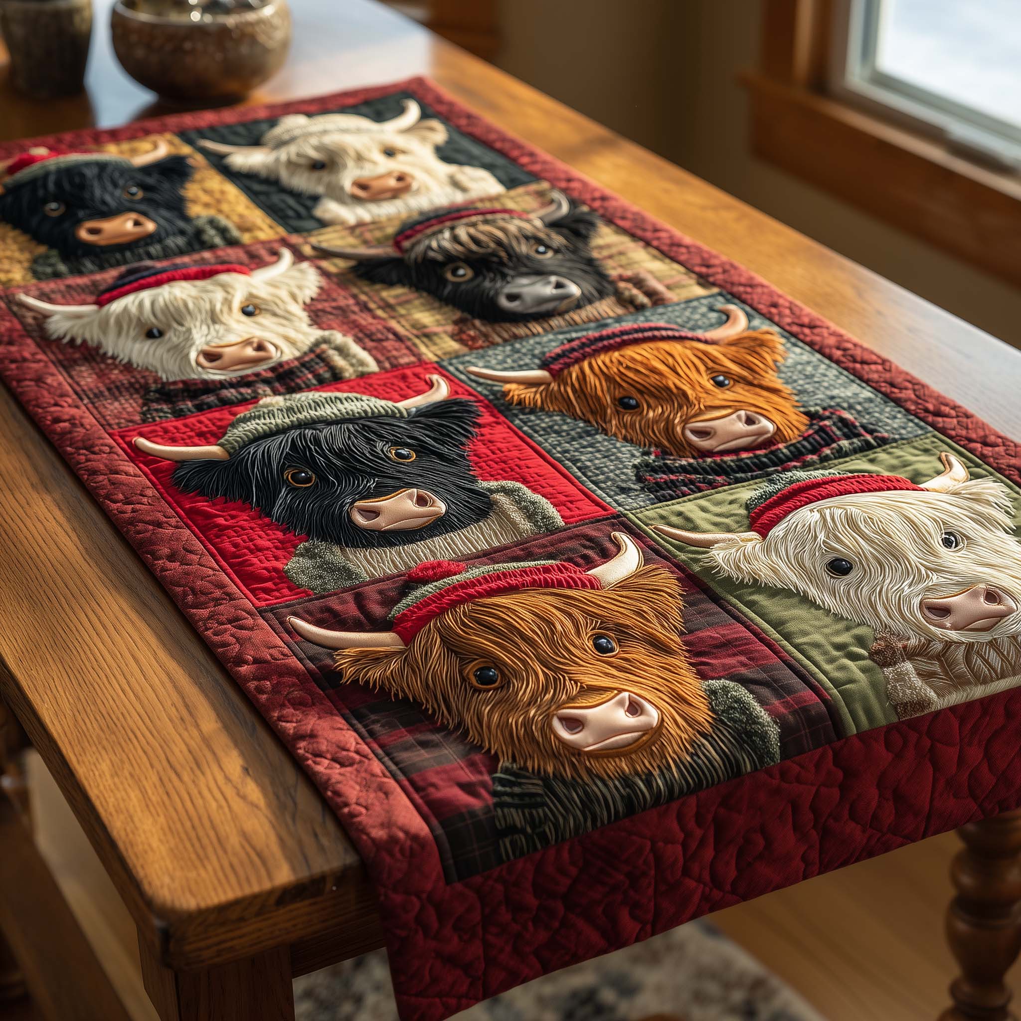 Highland Cow Quilted Table Runner Best Table Runner Highland Cow Gift Ideas