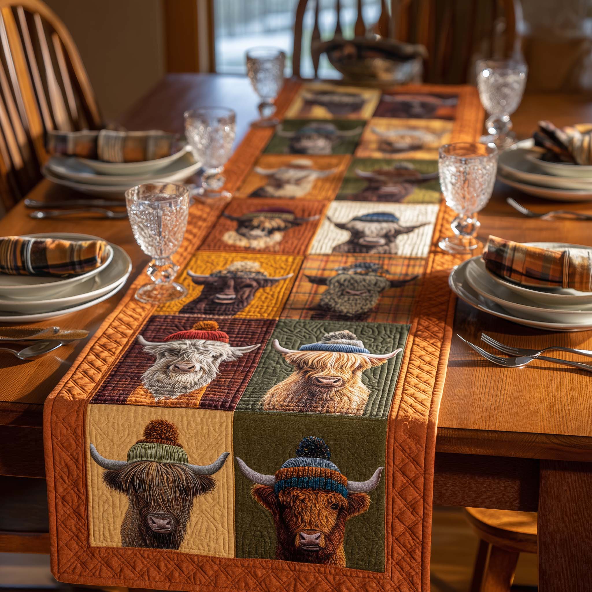 Highland Cow Quilted Table Runner Cool Table Runner Highland Cattle Merchandise