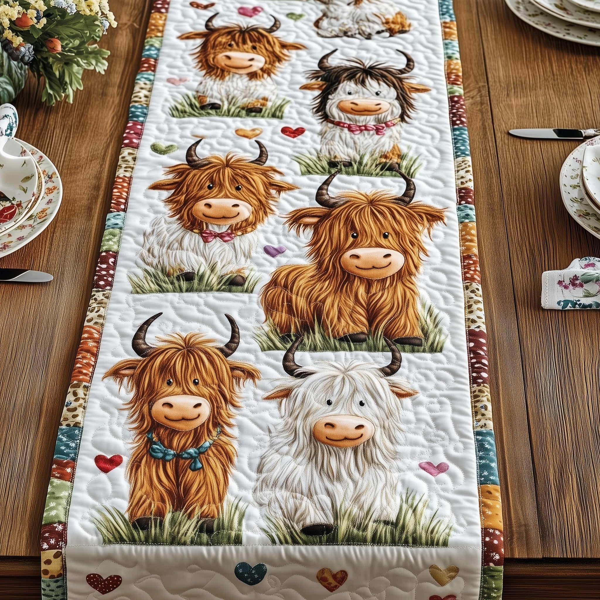 Highland Cow Quilted Table Runner Dining Room Centerpieces Highland Cow Gifts For Women