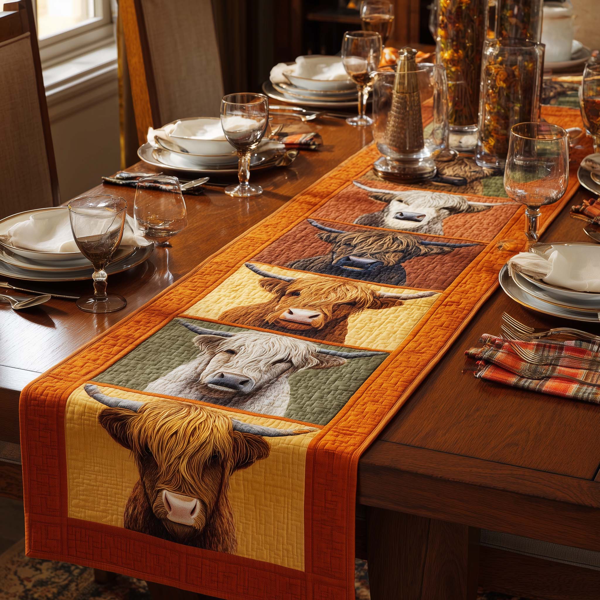 Highland Cow Quilted Table Runner Dining Room Table Runners Highland Cattle Gifts For Her