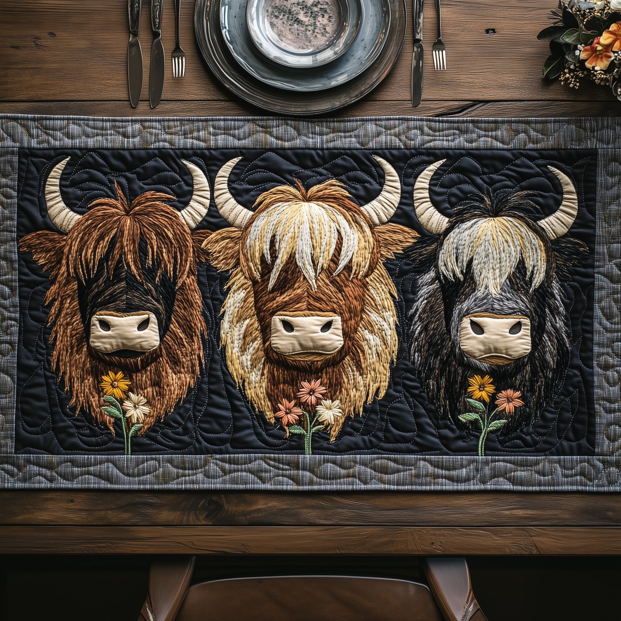 Highland Cow Quilted Table Runner Kitchen Table Decor Ideas Highland Cow Merchandise