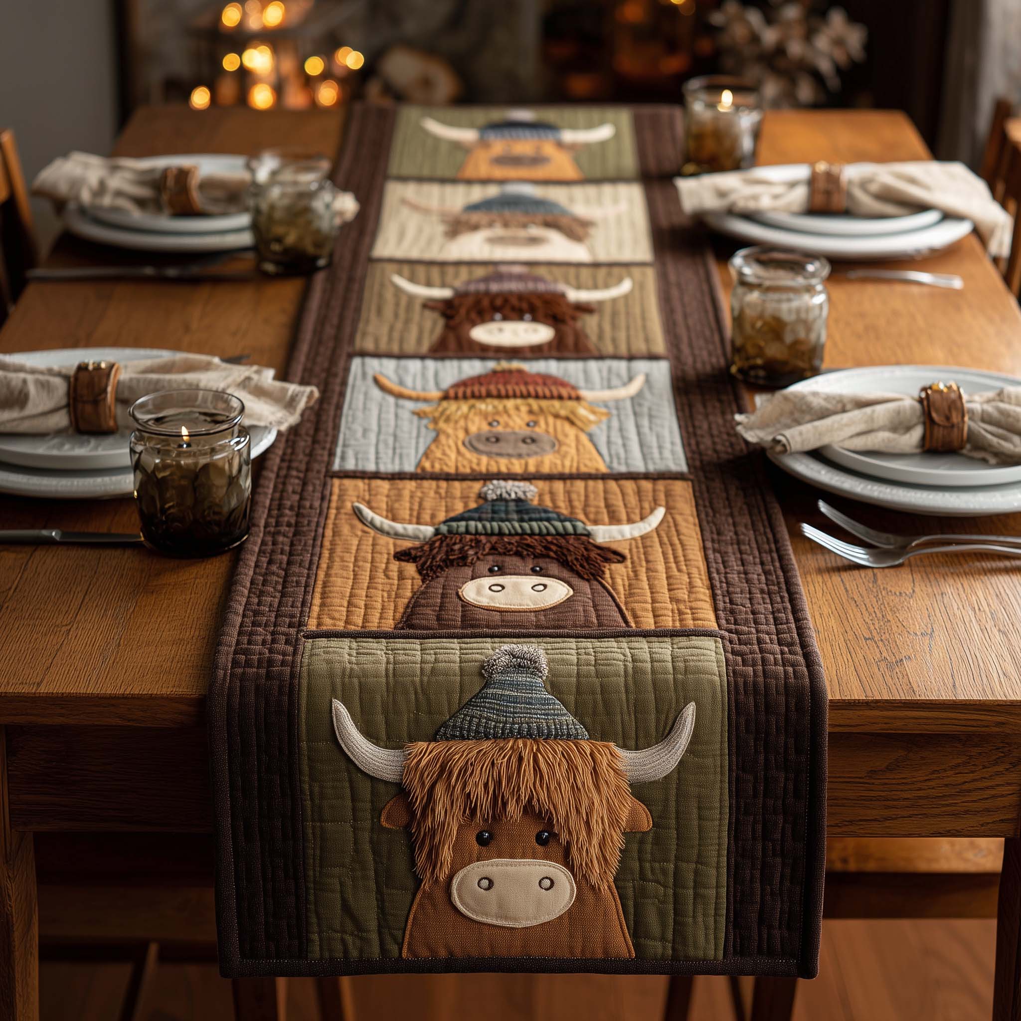 Highland Cow Quilted Table Runner Table Runner Dining Table Highland Cow Themed Gifts