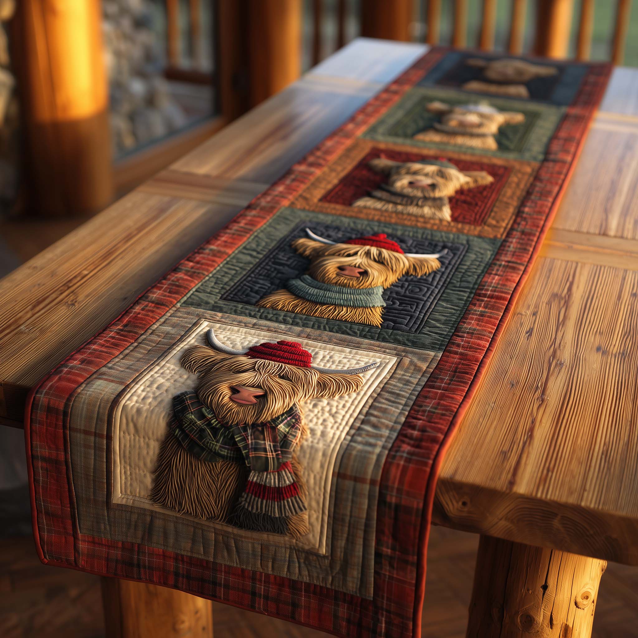Highland Cow Quilted Table Runner Table Runners Long Highland Cow Stuff Gifts