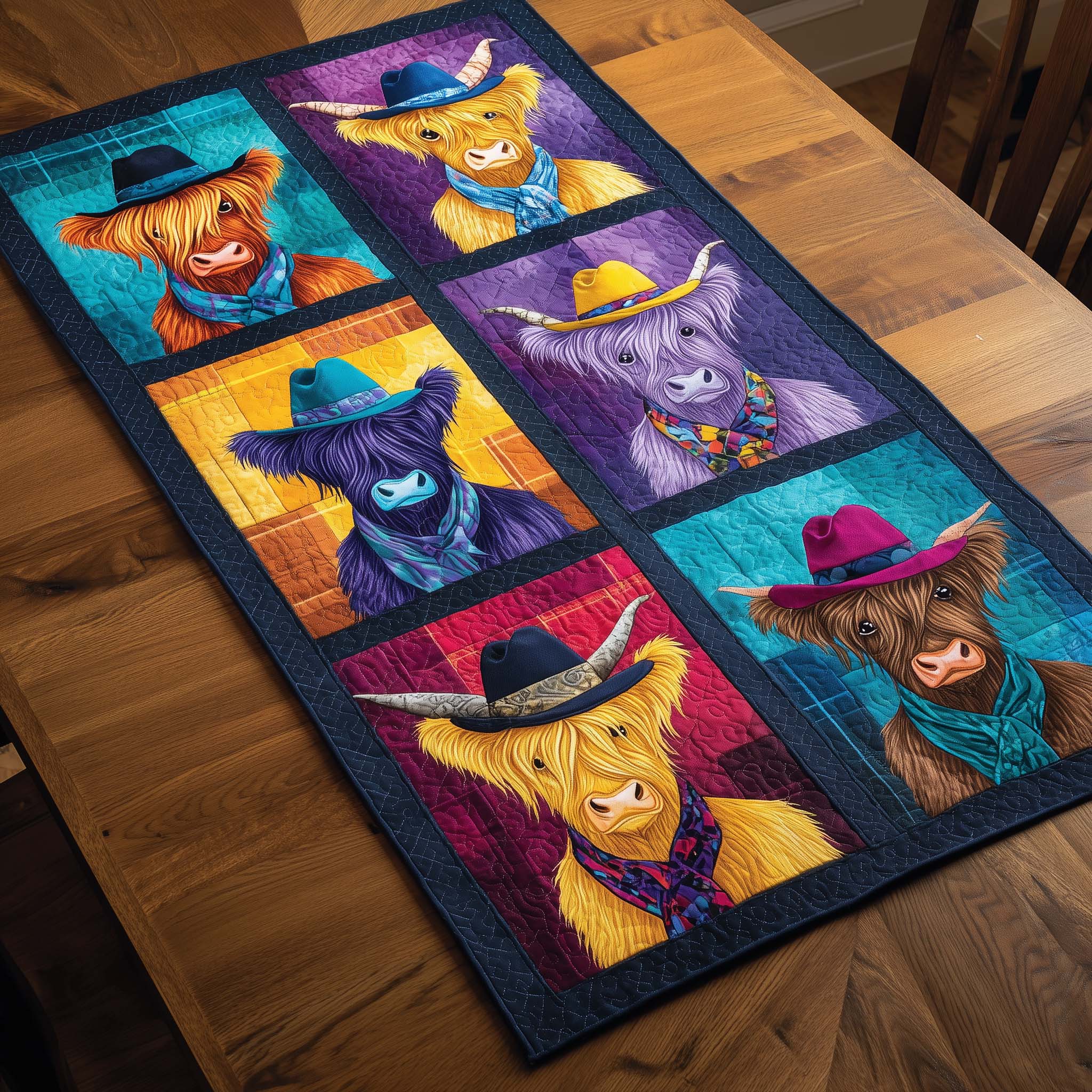 Highland Cow Quilted Table Runner Unique Table Runner Highland Cow Merchandise