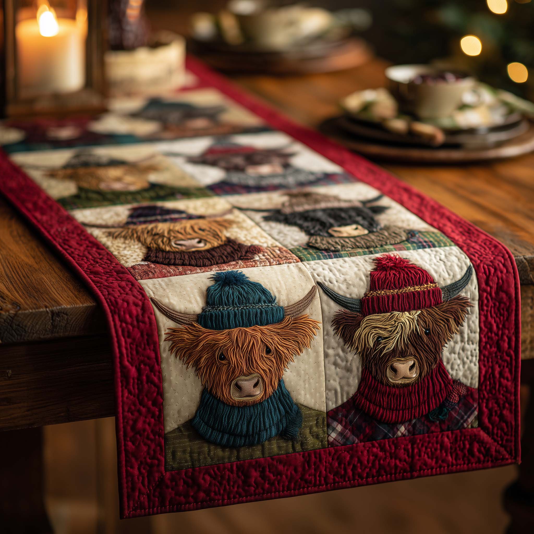 Highland Cow Quilted Table Runner Unique Table Runner Ideas Highland Cattle Gifts