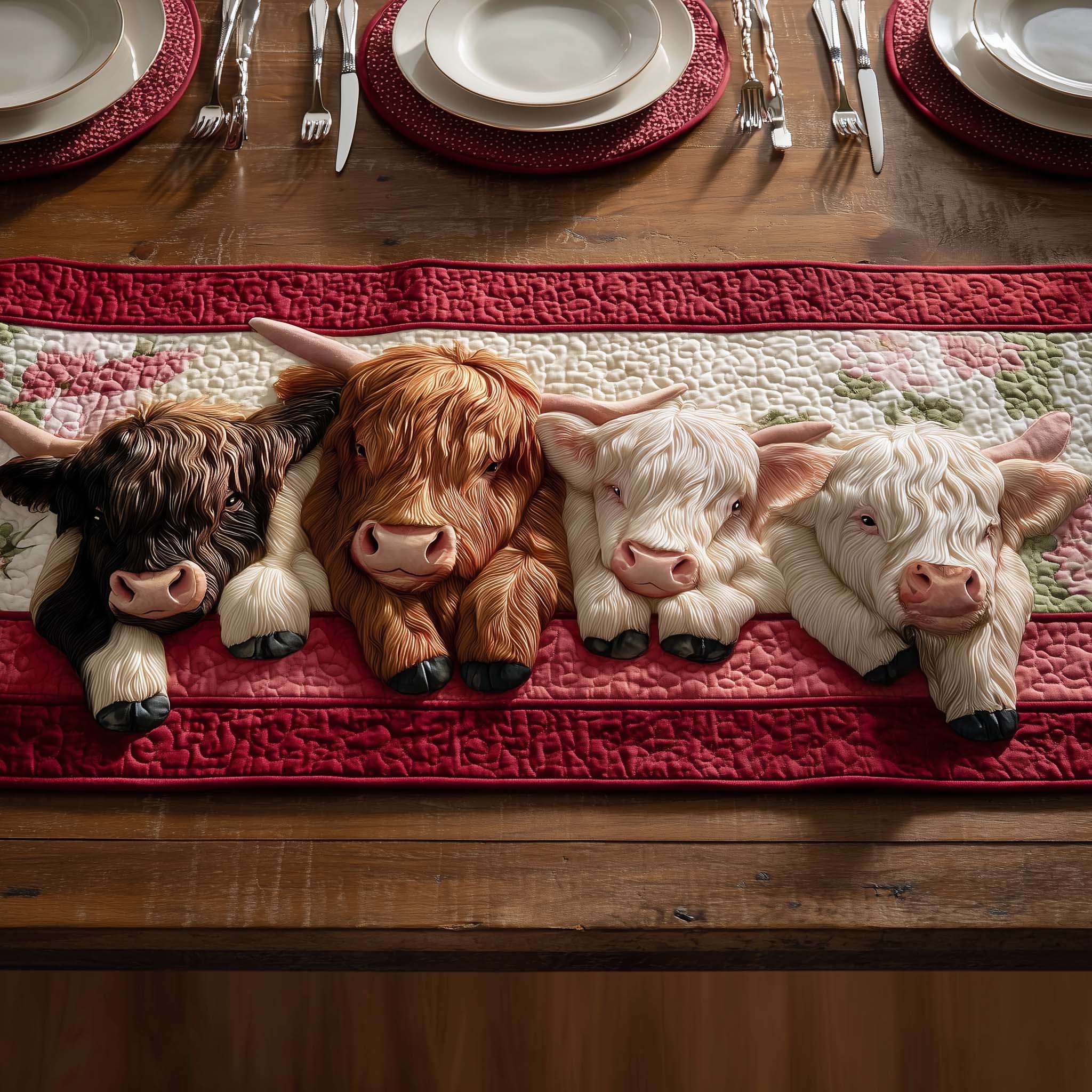 Highland Cow Quilted Table Runner Valentine Runners For Table Highland Cattle Merchandise