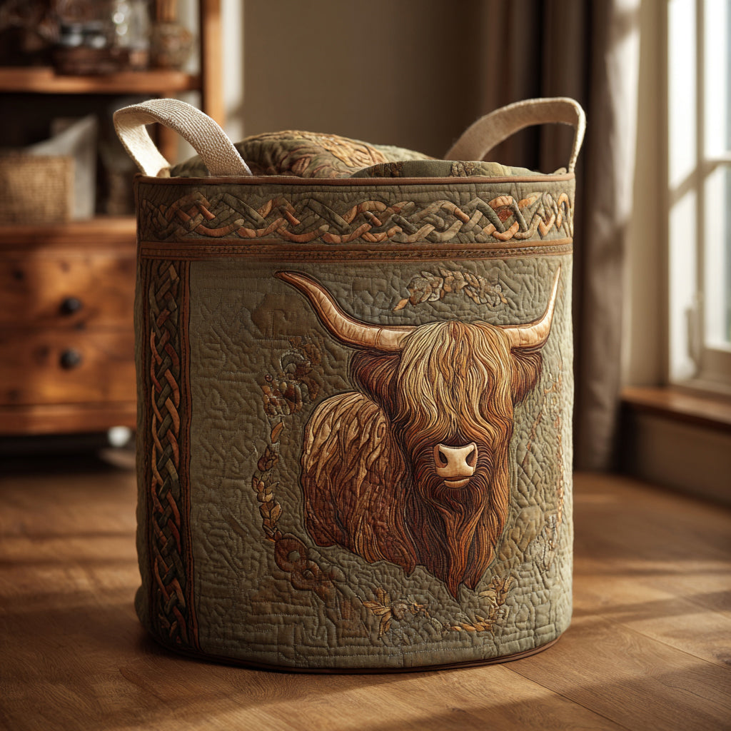 Highland Haven Quilted Laundry Basket Foldable Storage Bin Highland Cow Gifts For Men