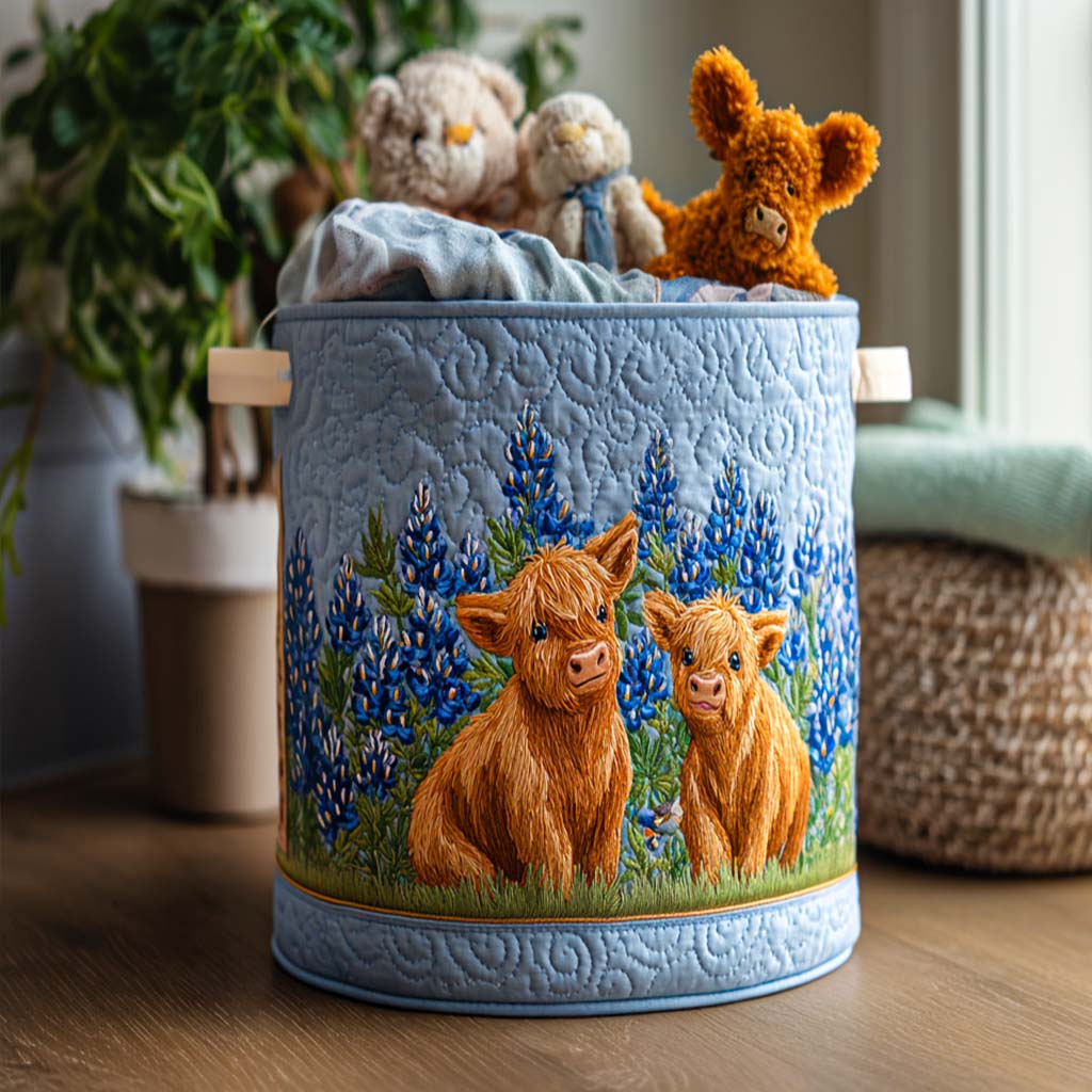Highland Mist Quilted Laundry Basket Home Decor Highland Cow Merchandise