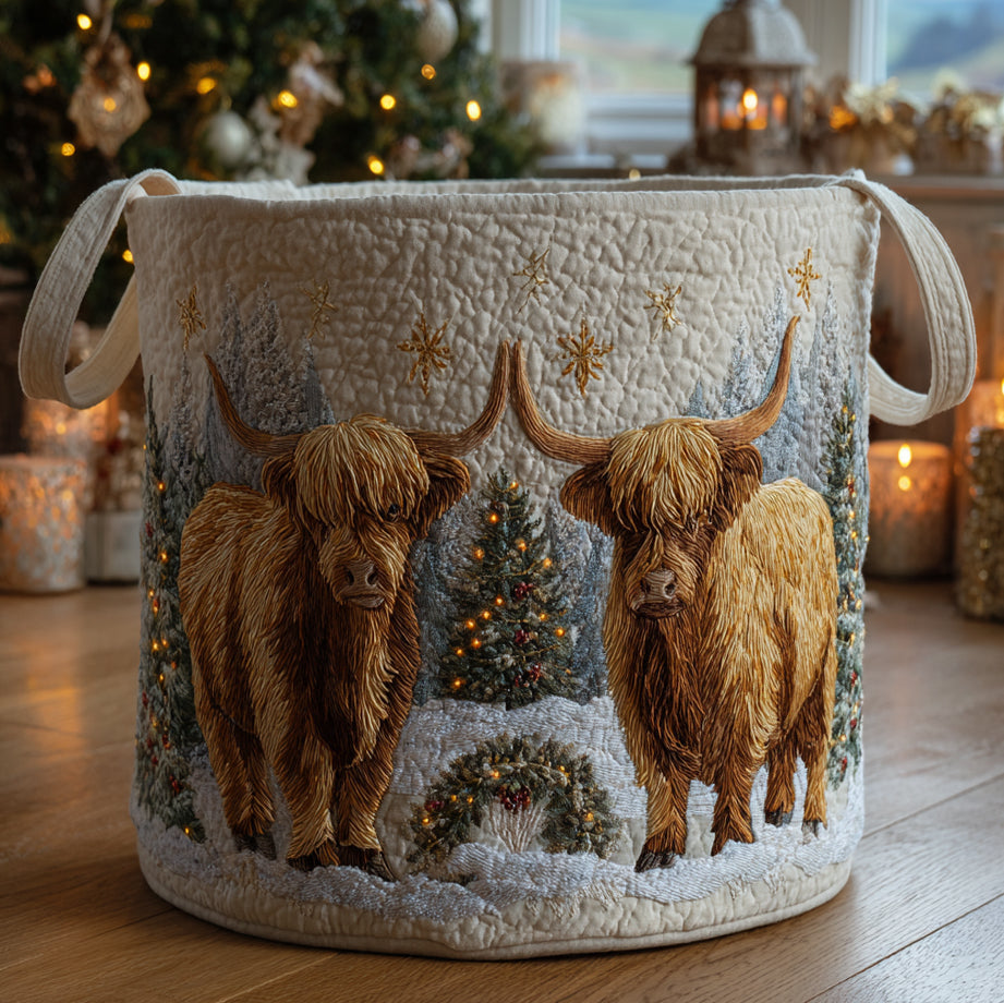 Highland Spirit Quilted Laundry Basket Home Decor Highland Cattle Gifts For Her