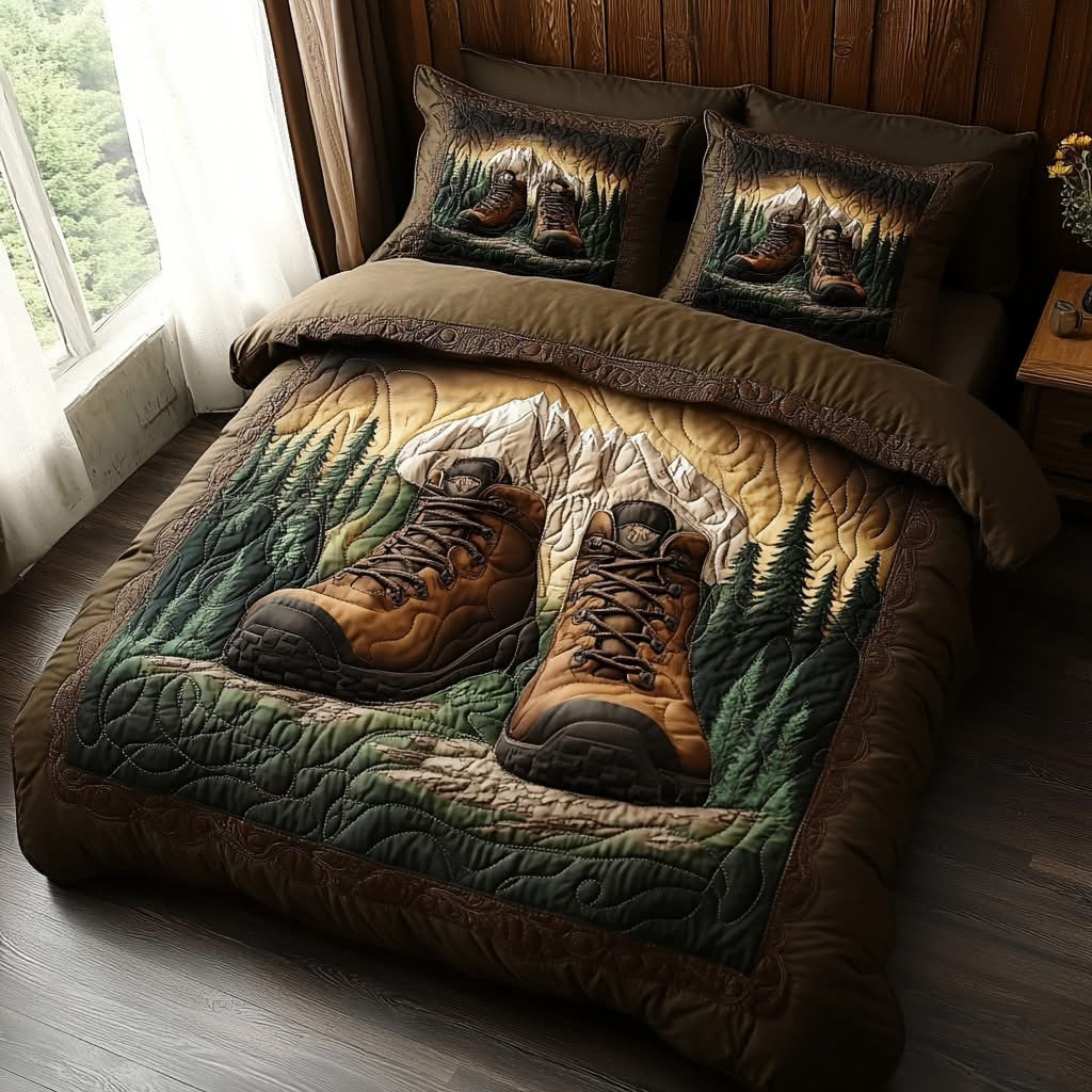 Hiking Boots Wild Path Quilted Bedding Set Unique Christmas Gifts For Hikers Hiking Lovers