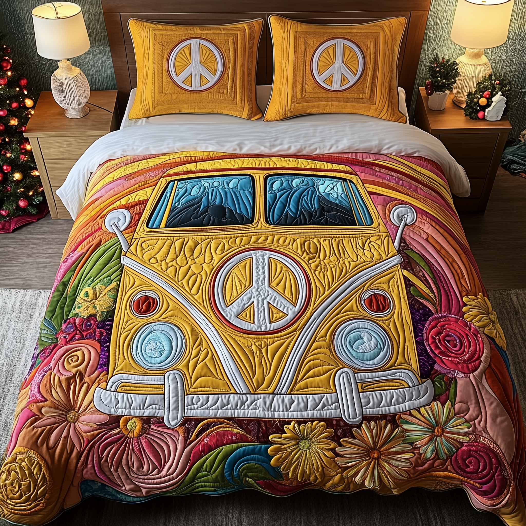 Hippie Caravan Quilted Bedding Set Best Fitted Sheets Best Christmas Gifts For Hippies
