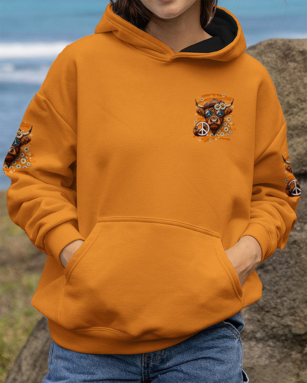Hippie Cow Apparently I Have An Attitude Hoodie Peace Sign Daisy Flowers Pullover Gift For Wife